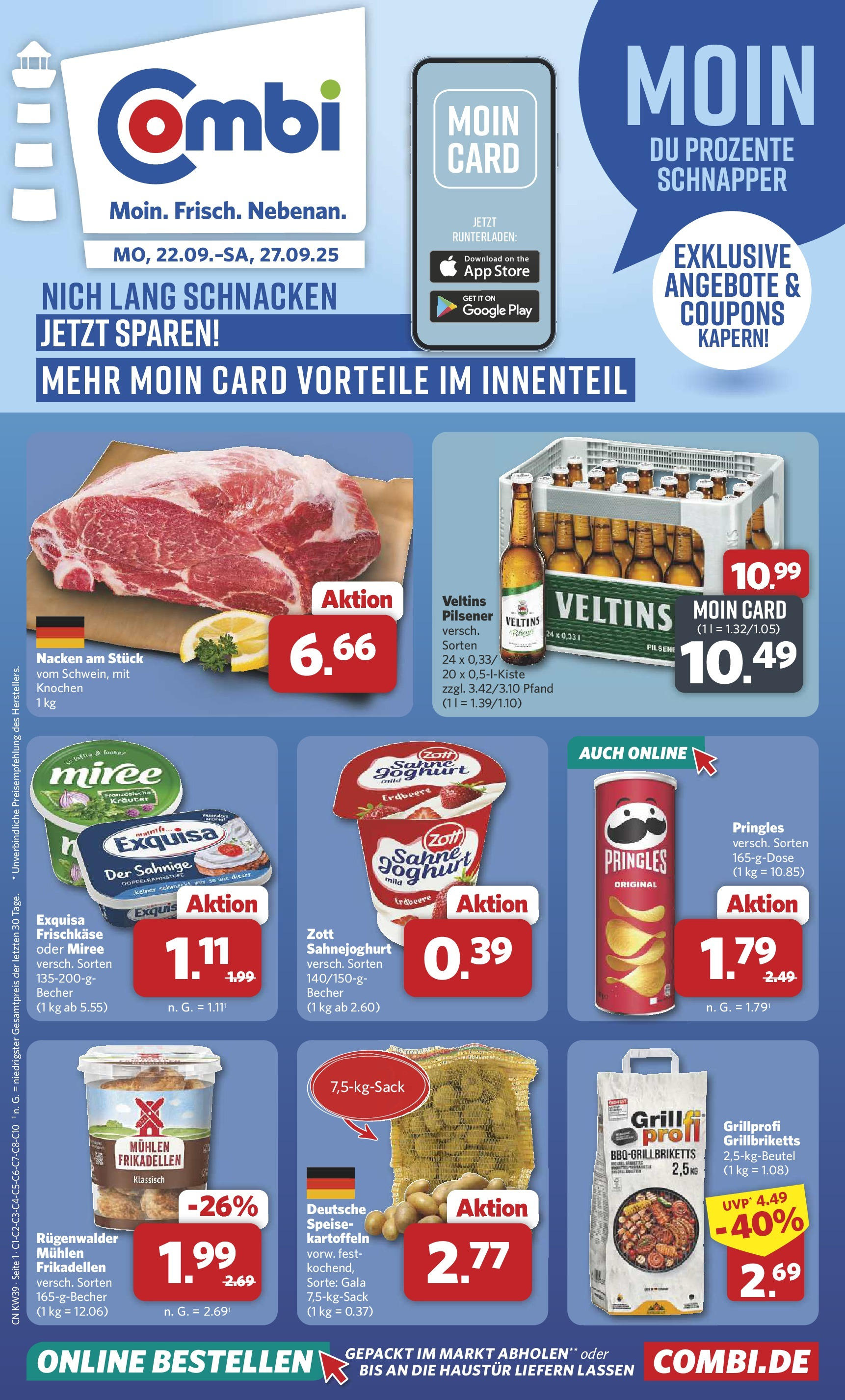 Combi Prospekt Bremen	 (ab 21.09.2025) zum Blättern | Seite: 1 | Produkte: Joghurt, Kartoffeln, Sahne, Frischkase