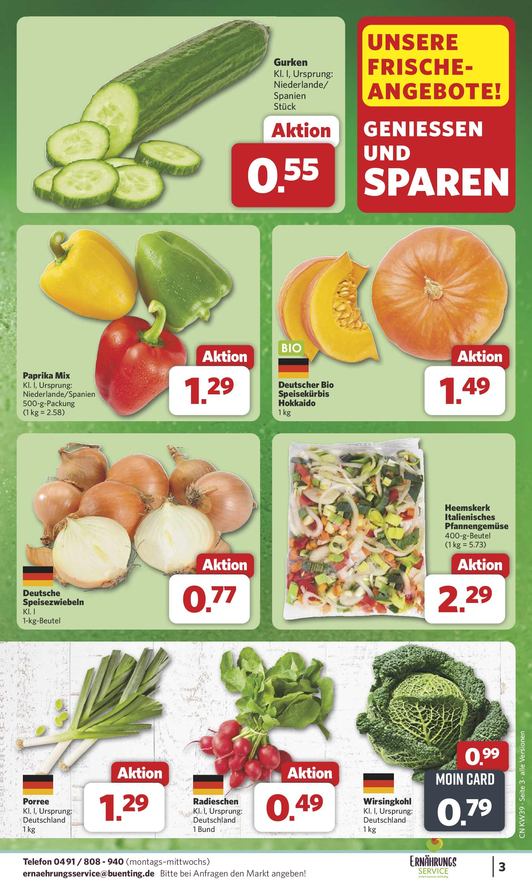 Combi Prospekt Bremen	 (ab 21.09.2025) zum Blättern | Seite: 3 | Produkte: Paprika, Gurken, Telefon