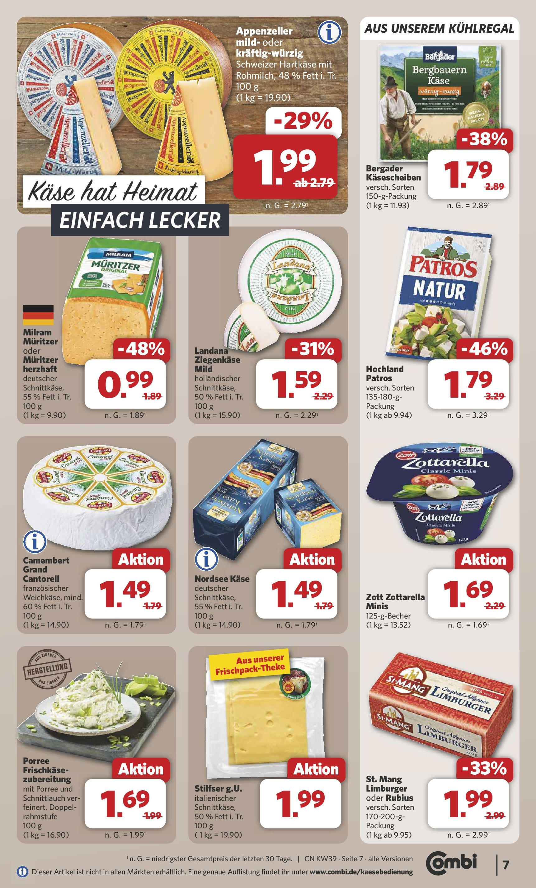 Combi Prospekt Bremen	 (ab 21.09.2025) zum Blättern | Seite: 7 | Produkte: Milch, Ziegenkäse, Patros, Frischkase