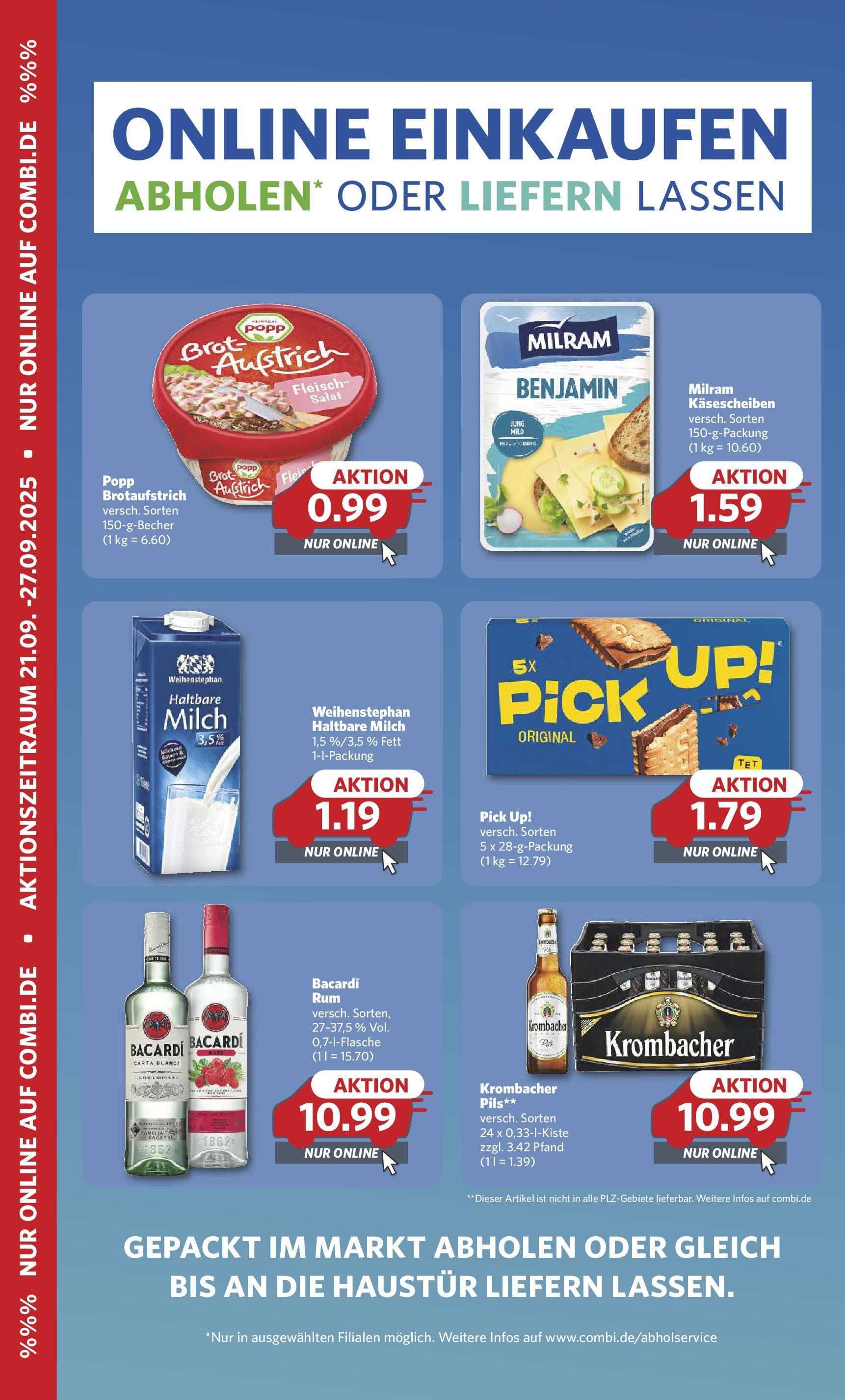Combi Prospekt Bremen	 (ab 21.09.2025) zum Blättern | Seite: 15 | Produkte: Bacardi, Pils, Brot, Fleisch
