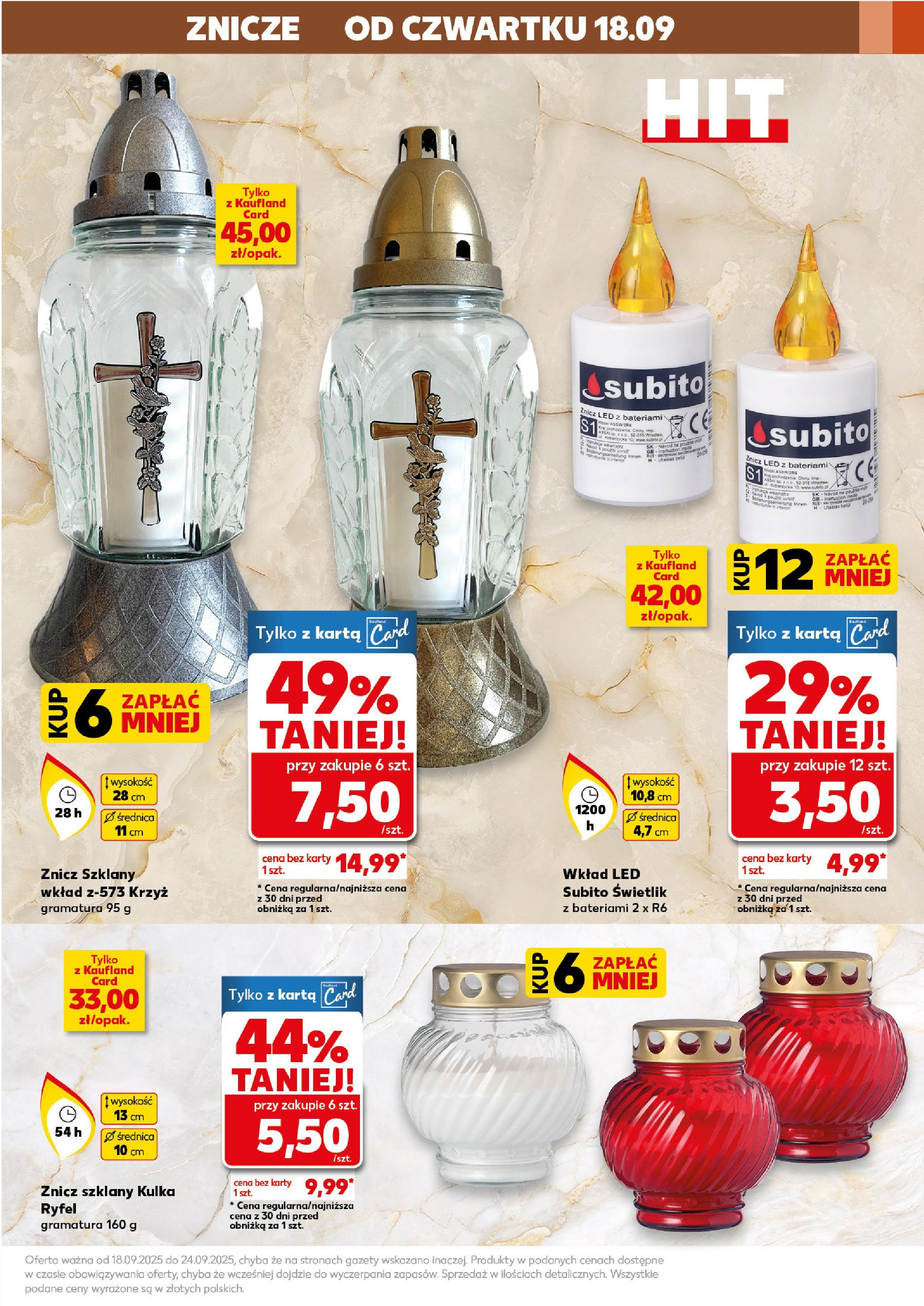 Kaufland gazetka - Mega okazje od 18.09.2025 - od jutra PDF | Strona: 7 | Produkty: Karta, Znicz LED, Znicze