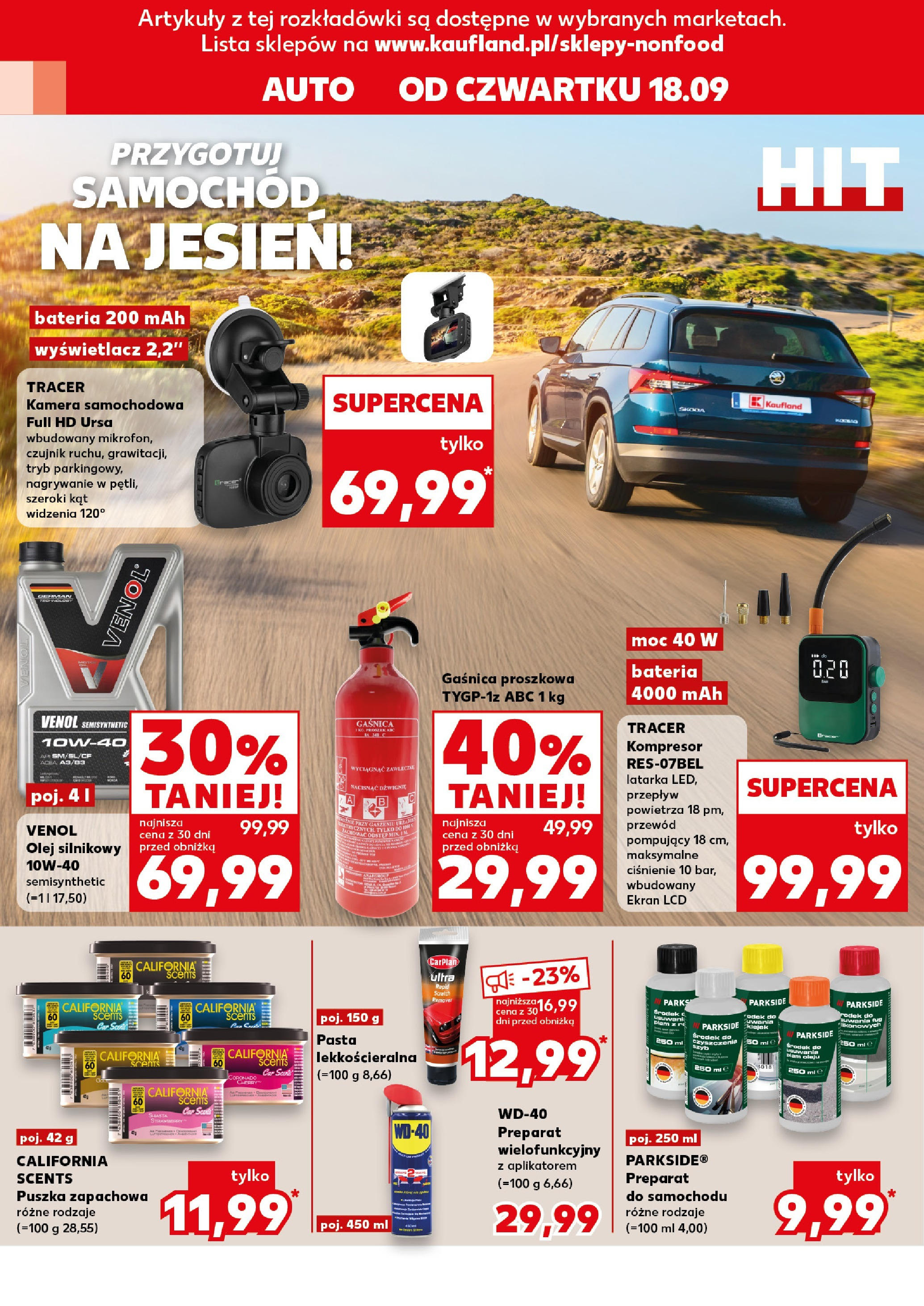 Kaufland gazetka - Mega okazje od 18.09.2025 - od jutra PDF | Strona: 12 | Produkty: Gaśnica, Bateria, Kamera samochodowa, Olej