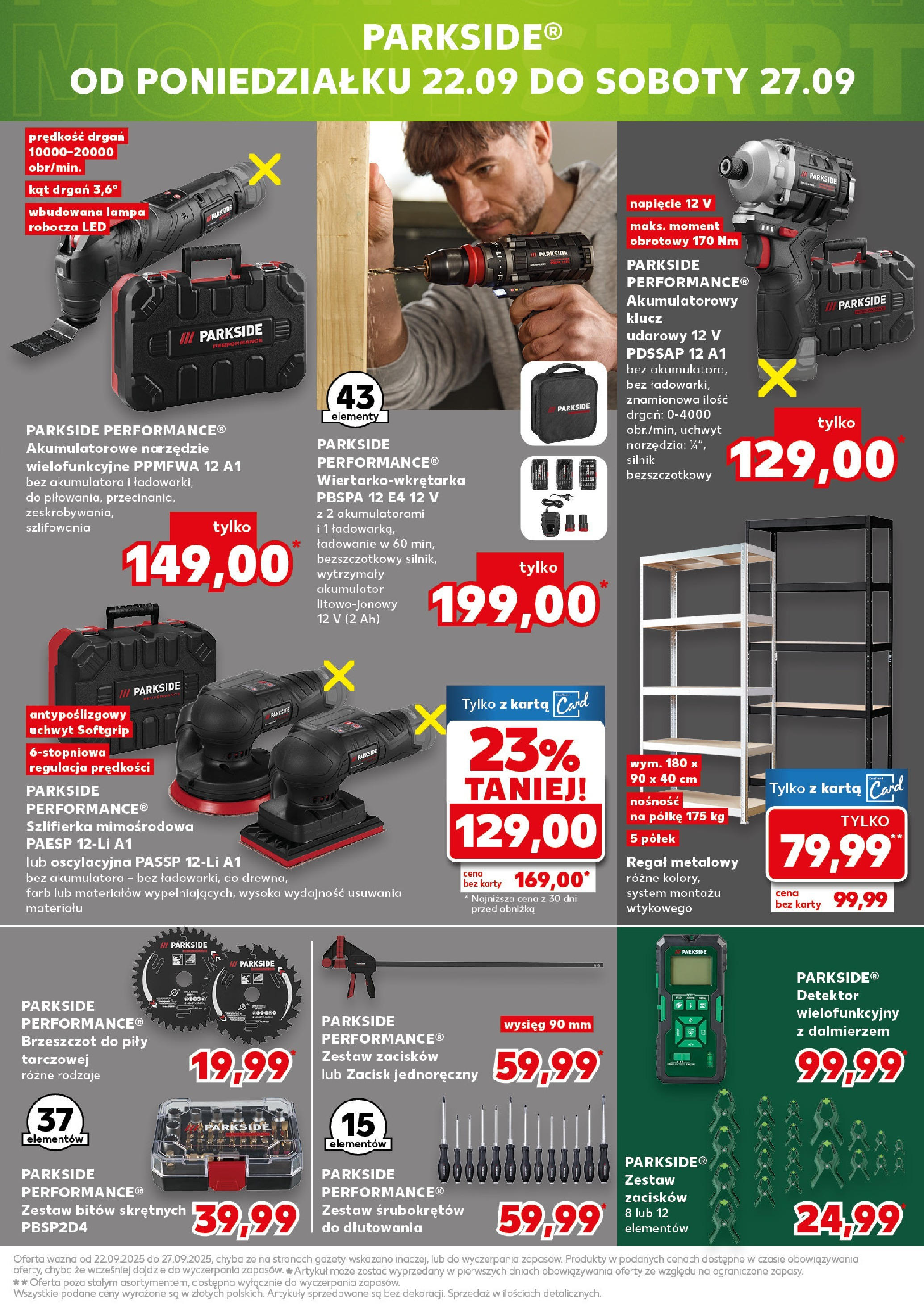 Kaufland gazetka - Mega okazje od 18.09.2025 - od jutra PDF | Strona: 23 | Produkty: Karta, Regał metalowy, Zestaw śrubokrętów, Szlifierka