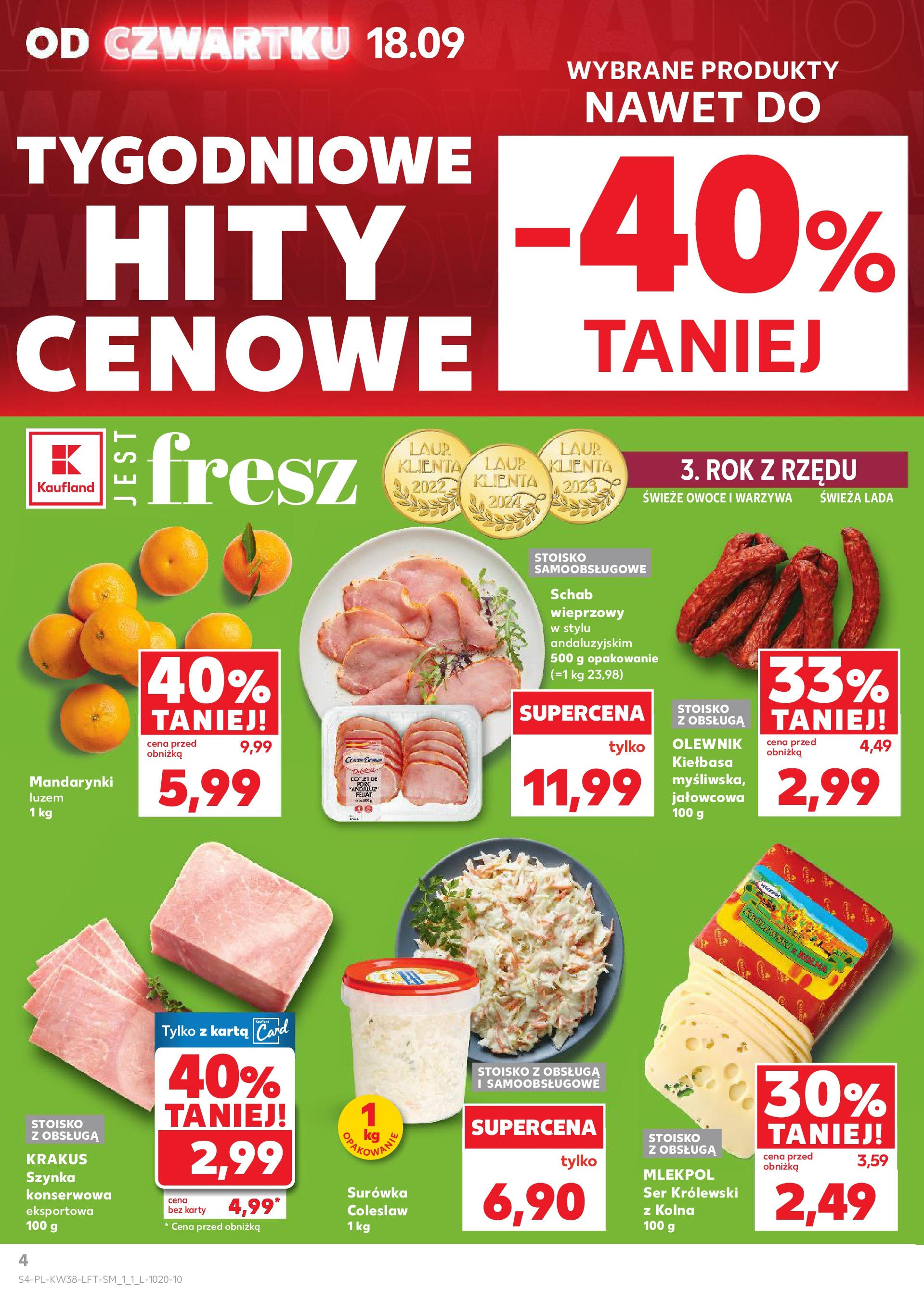 Kaufland - Kaufland Food ważny do 24.09 (17.09.2025) - od jutra | Strona: 4 | Produkty: Kiełbasa, Karta, Mandarynki, Owoce Kaufland - Kaufland Food ważny do 24.09 od 17.09.2025 - od jutra PDF | Strona: 4 | Produkty: Kiełbasa, Karta, Mandarynki, Owoce