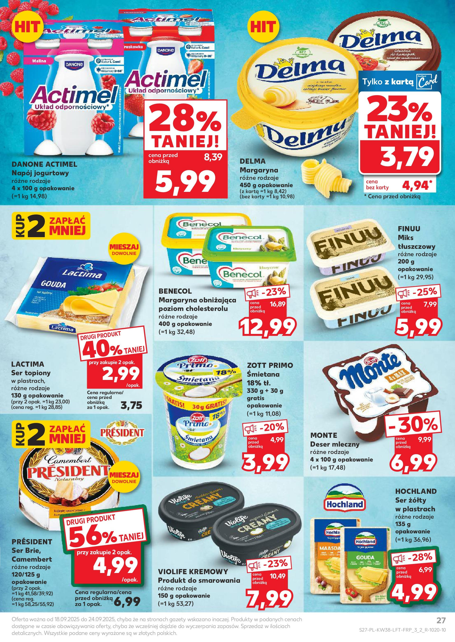 Kaufland - Kaufland Food ważny do 24.09 (17.09.2025) - od jutra | Strona: 27 | Produkty: Ser żółty, Karta, Camembert, Margaryna Kaufland - Kaufland Food ważny do 24.09 od 17.09.2025 - od jutra PDF | Strona: 27 | Produkty: Ser żółty, Karta, Camembert, Margaryna