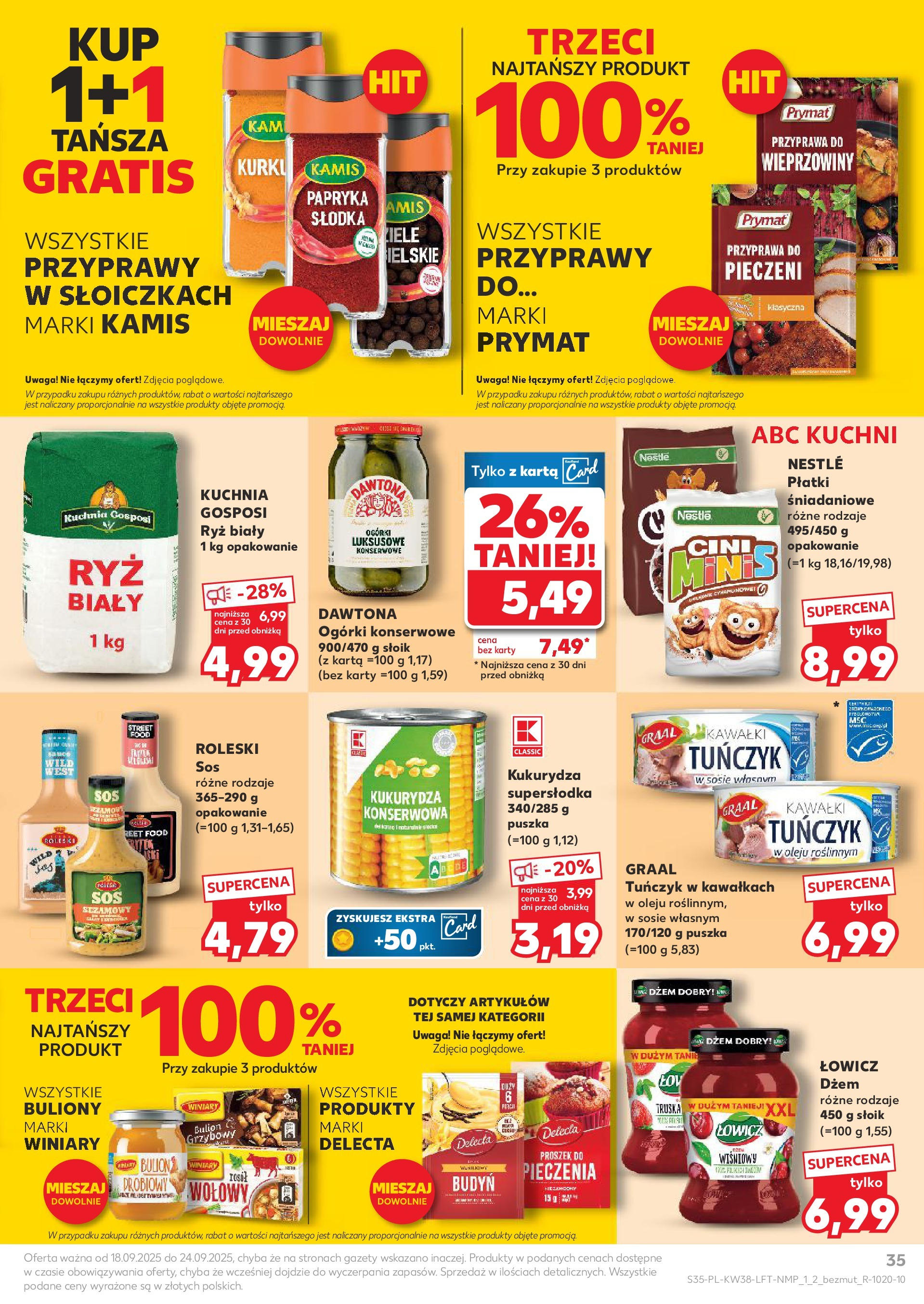 Kaufland - Kaufland Food ważny do 24.09 (17.09.2025) - od jutra | Strona: 35 | Produkty: Płatki śniadaniowe, Tuńczyk, Ryż, Ogórki konserwowe Kaufland - Kaufland Food ważny do 24.09 od 17.09.2025 - od jutra PDF | Strona: 35 | Produkty: Płatki śniadaniowe, Tuńczyk, Ryż, Ogórki konserwowe