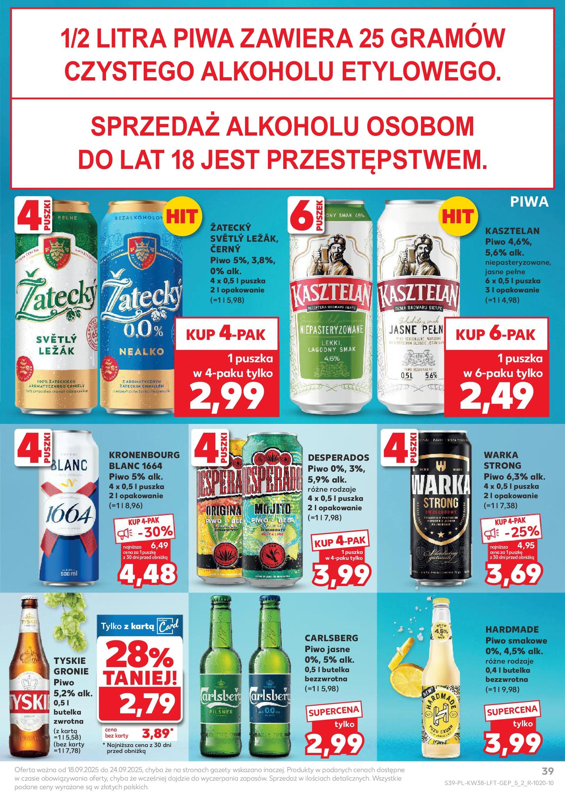 Kaufland - Kaufland Food ważny do 24.09 (17.09.2025) - od jutra | Strona: 39 | Produkty: Leżak, Warka, Tyskie, Piwo Kaufland - Kaufland Food ważny do 24.09 od 17.09.2025 - od jutra PDF | Strona: 39 | Produkty: Leżak, Warka, Tyskie, Piwo