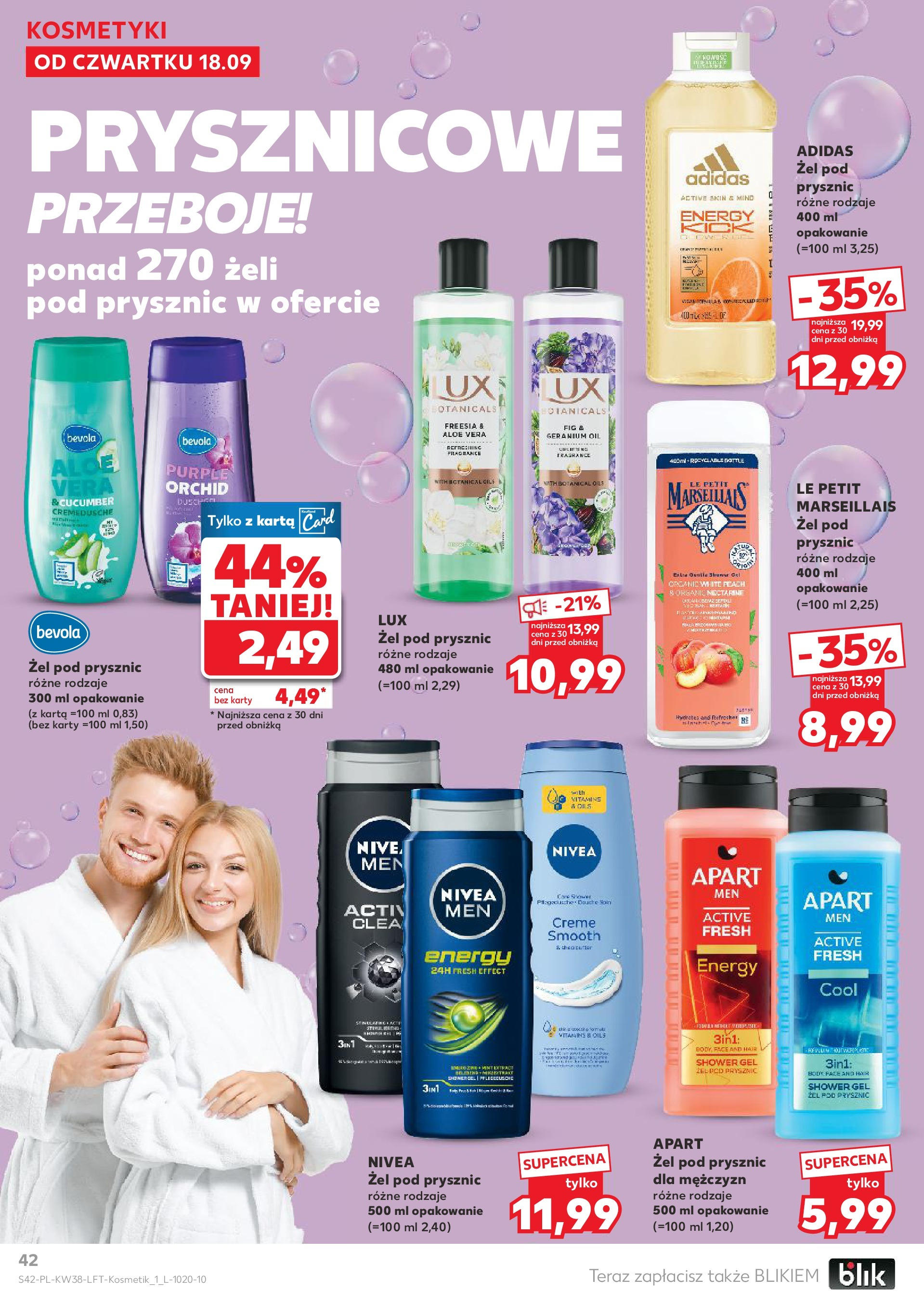 Kaufland - Kaufland Food ważny do 24.09 (17.09.2025) - od jutra | Strona: 42 | Produkty: Karta, Kosmetyki, Prysznic, Żel pod prysznic Kaufland - Kaufland Food ważny do 24.09 od 17.09.2025 - od jutra PDF | Strona: 42 | Produkty: Karta, Kosmetyki, Prysznic, Żel pod prysznic