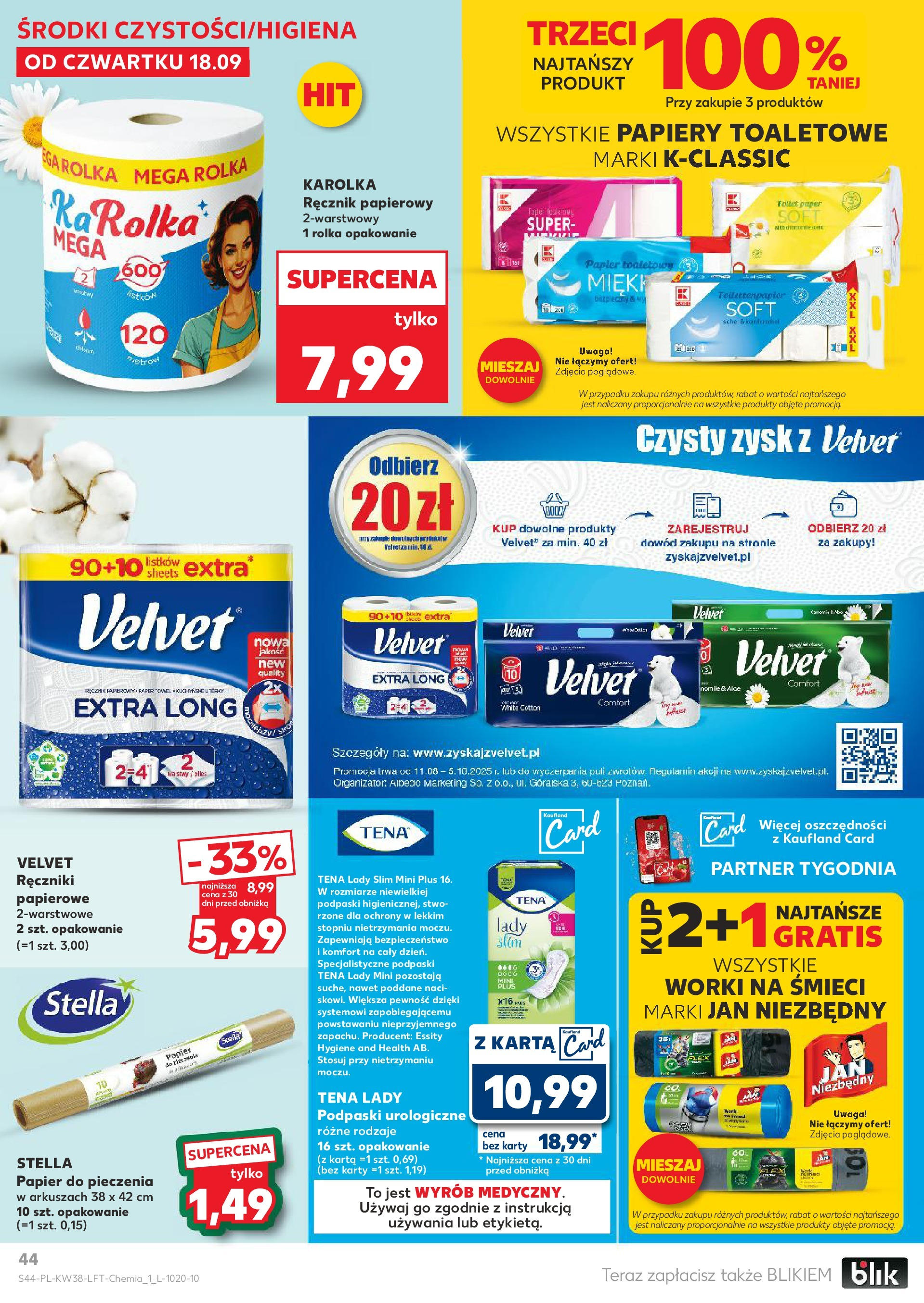 Kaufland - Kaufland Food ważny do 24.09 (17.09.2025) - od jutra | Strona: 44 | Produkty: Podpaski urologiczne, Papier toaletowy, Papier do pieczenia, Podpaski Kaufland - Kaufland Food ważny do 24.09 od 17.09.2025 - od jutra PDF | Strona: 44 | Produkty: Podpaski urologiczne, Papier toaletowy, Papier do pieczenia, Podpaski