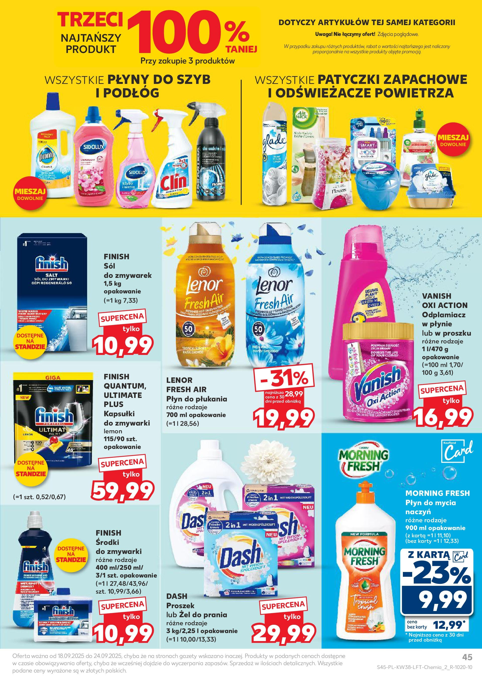 Kaufland - Kaufland Food ważny do 24.09 (17.09.2025) - od jutra | Strona: 45 | Produkty: Odświeżacze powietrza, Sól do zmywarki, Finish, Sól Kaufland - Kaufland Food ważny do 24.09 od 17.09.2025 - od jutra PDF | Strona: 45 | Produkty: Odświeżacze powietrza, Sól do zmywarki, Finish, Sól