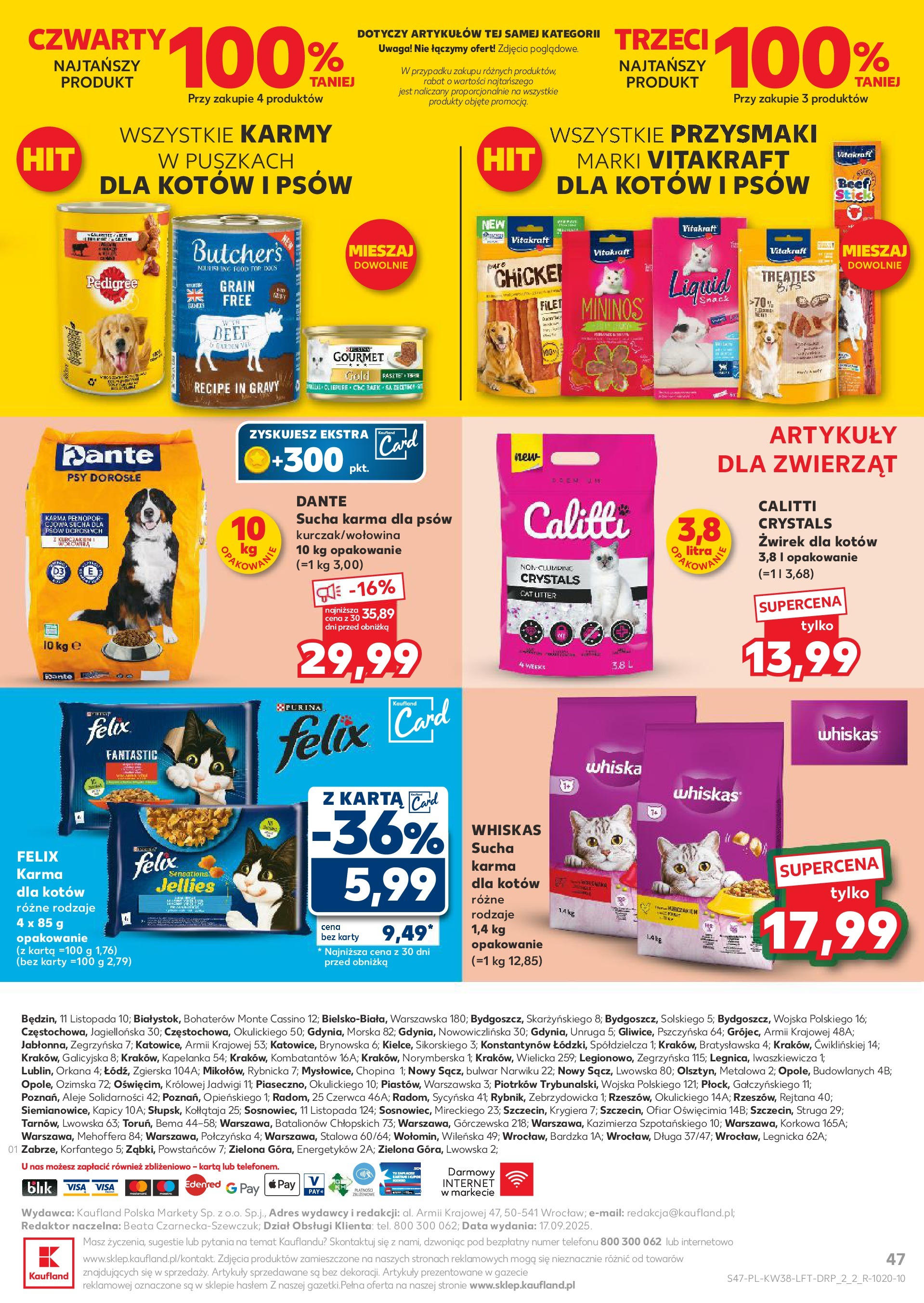 Kaufland - Kaufland Food ważny do 24.09 (17.09.2025) - od jutra | Strona: 47 | Produkty: Karta, Pedigree, Karma dla psów Kaufland - Kaufland Food ważny do 24.09 od 17.09.2025 - od jutra PDF | Strona: 47 | Produkty: Karta, Pedigree, Karma dla psów