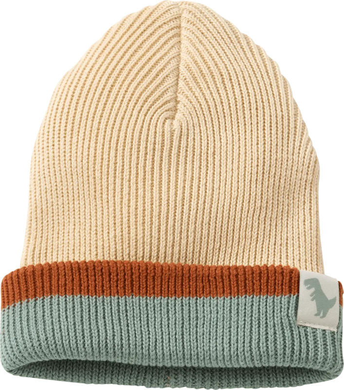 ALANA Mütze mit Dino-Label, beige & braun & blau, Gr. 54/55