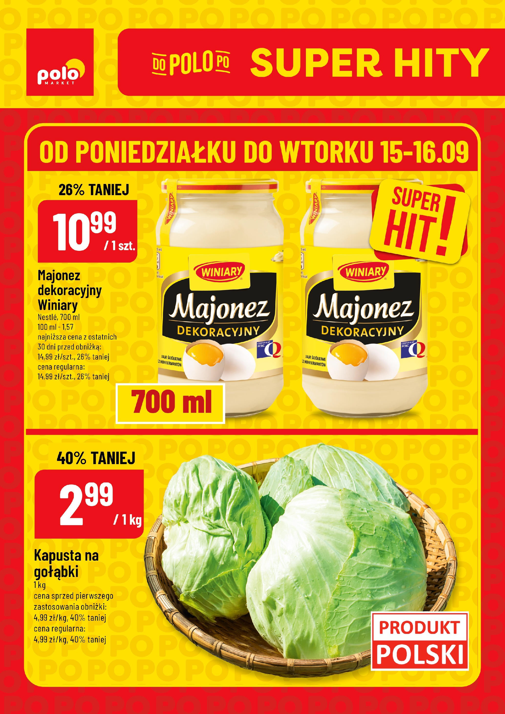 POLOmarket gazetka od jutra (15.09.2025) - Nowa PDF | Strona: 1 | Produkty: Kapusta, Majonez winiary, Majonez, Jaja