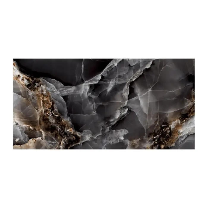 Gresie exterior / interior portelanata Dazzle Onyx Black, 60 x 120 cm, negru, lucioasa, rectificata, aspect marmura