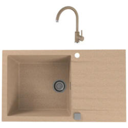 Chiuveta bucatarie, compozit, granital, Alveus Cadit 40, beige melange, bej, dreptunghiulara, pozitionare cuva stanga / dreapta, 86 x 50 cm, adancime cuva 20 cm, baterie, Kati