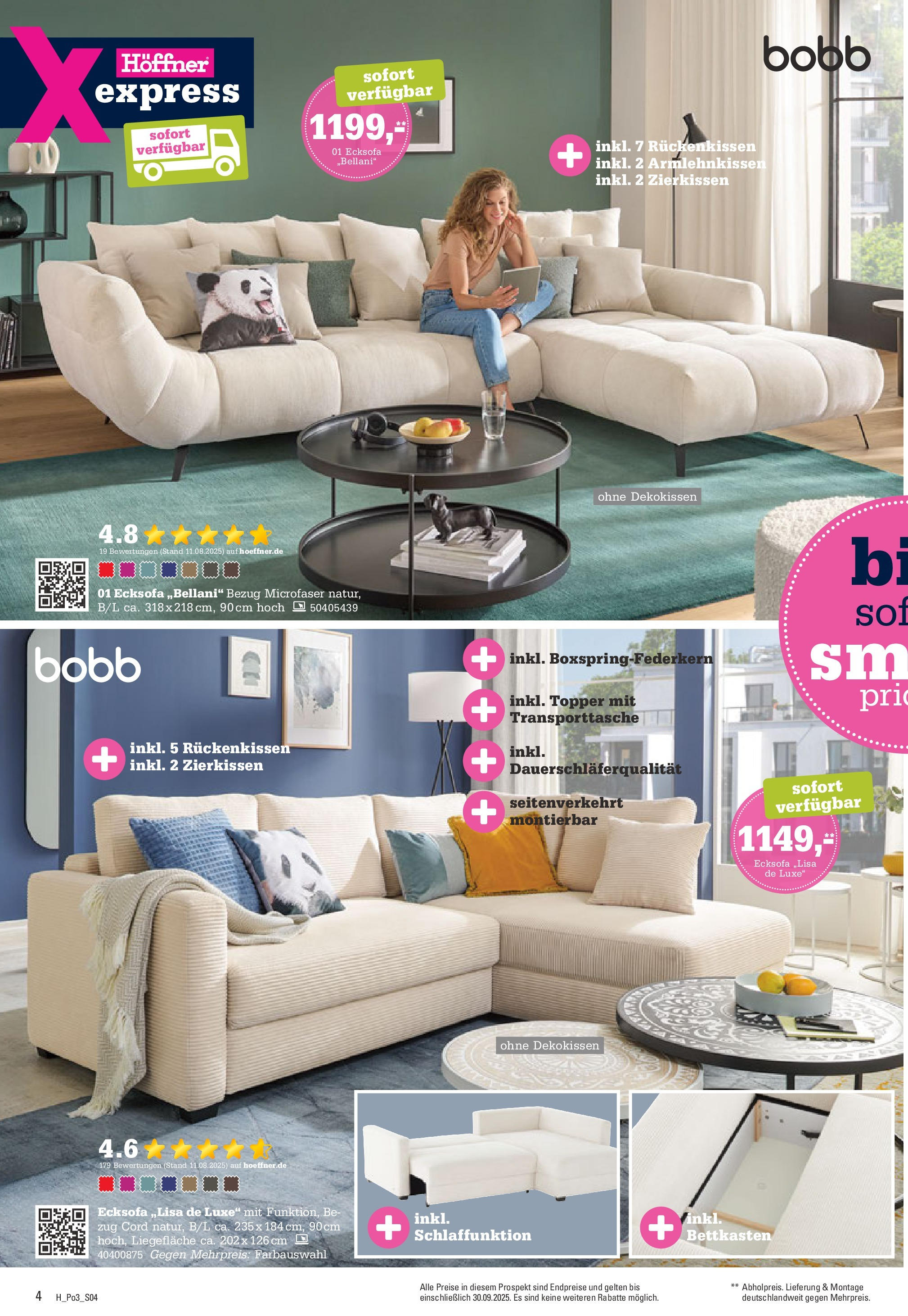 Höffner - Höffner: Möbelangebote (ab 16.09.2025) zum Blättern | Seite: 4 | Produkte: Ecksofa, Topper