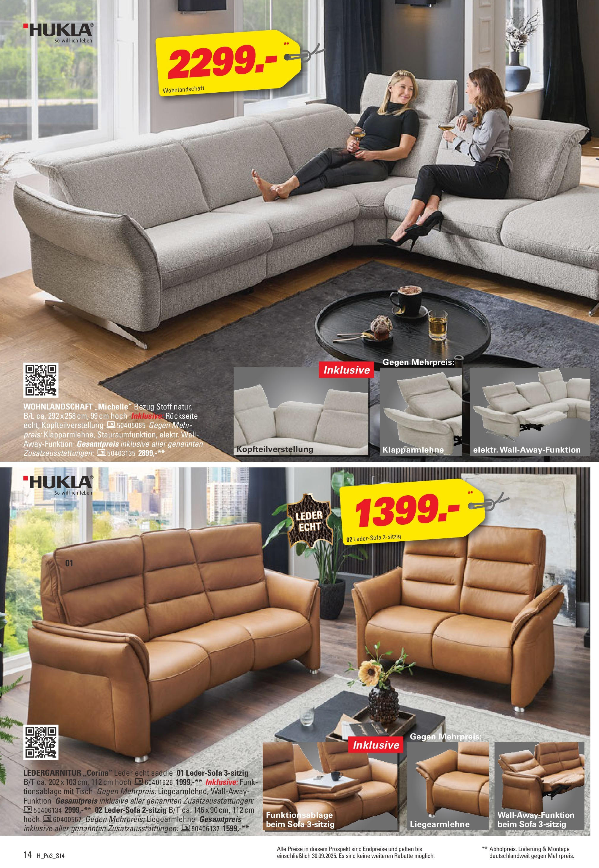 Höffner - Höffner: Möbelangebote (ab 16.09.2025) zum Blättern | Seite: 14 | Produkte: Wohnlandschaft, Ledersofa, Sofa, Tisch