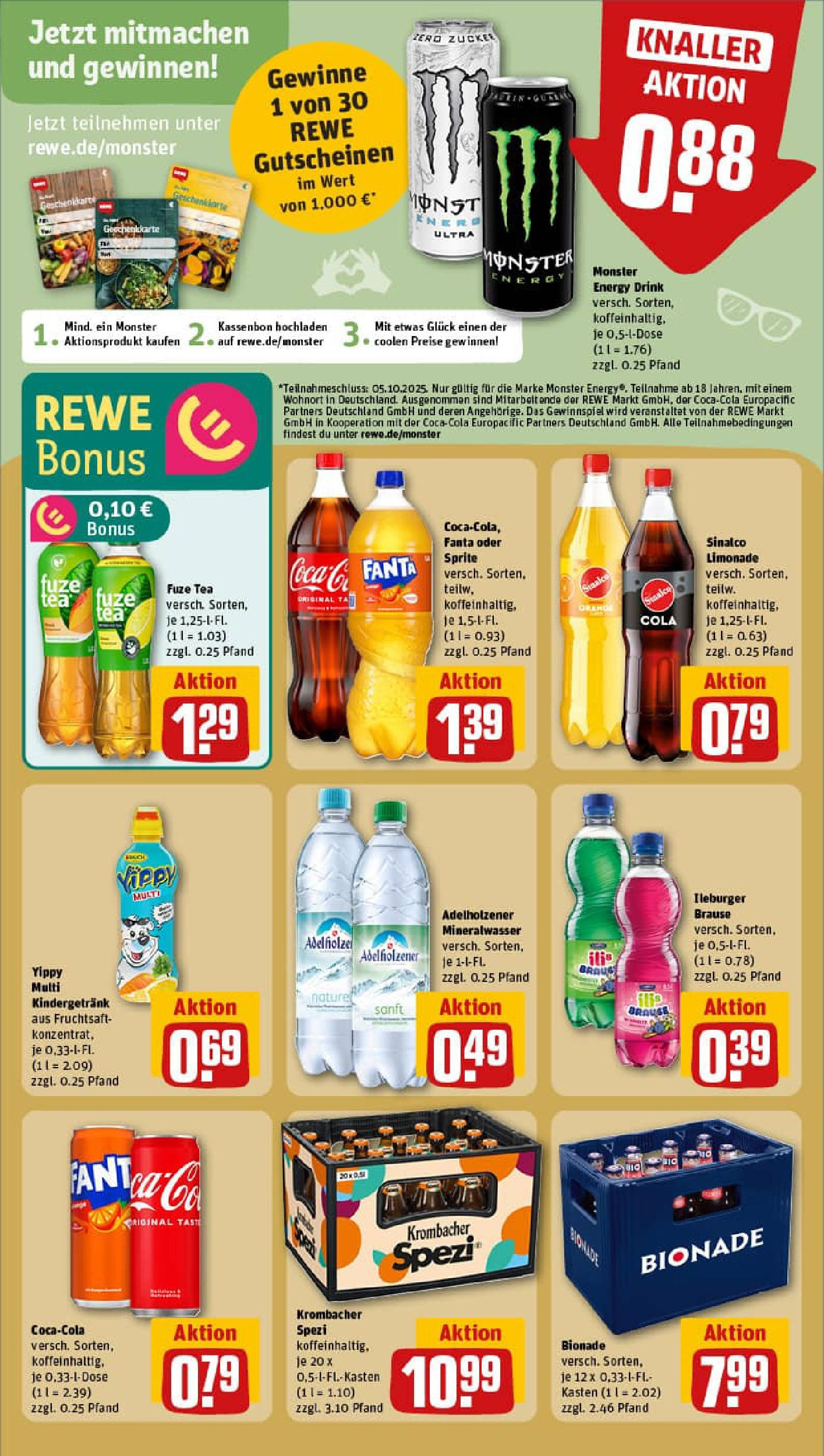 REWE Prospekt ab 21.09.2025 zum Blättern » Angebote | Seite: 18 | Produkte: Fuze tea, Cola, Energy, Monster REWE Prospekt ab 21.09.2025 zum Blättern » Angebote | Seite: 18 | Produkte: Fuze tea, Cola, Energy, Monster