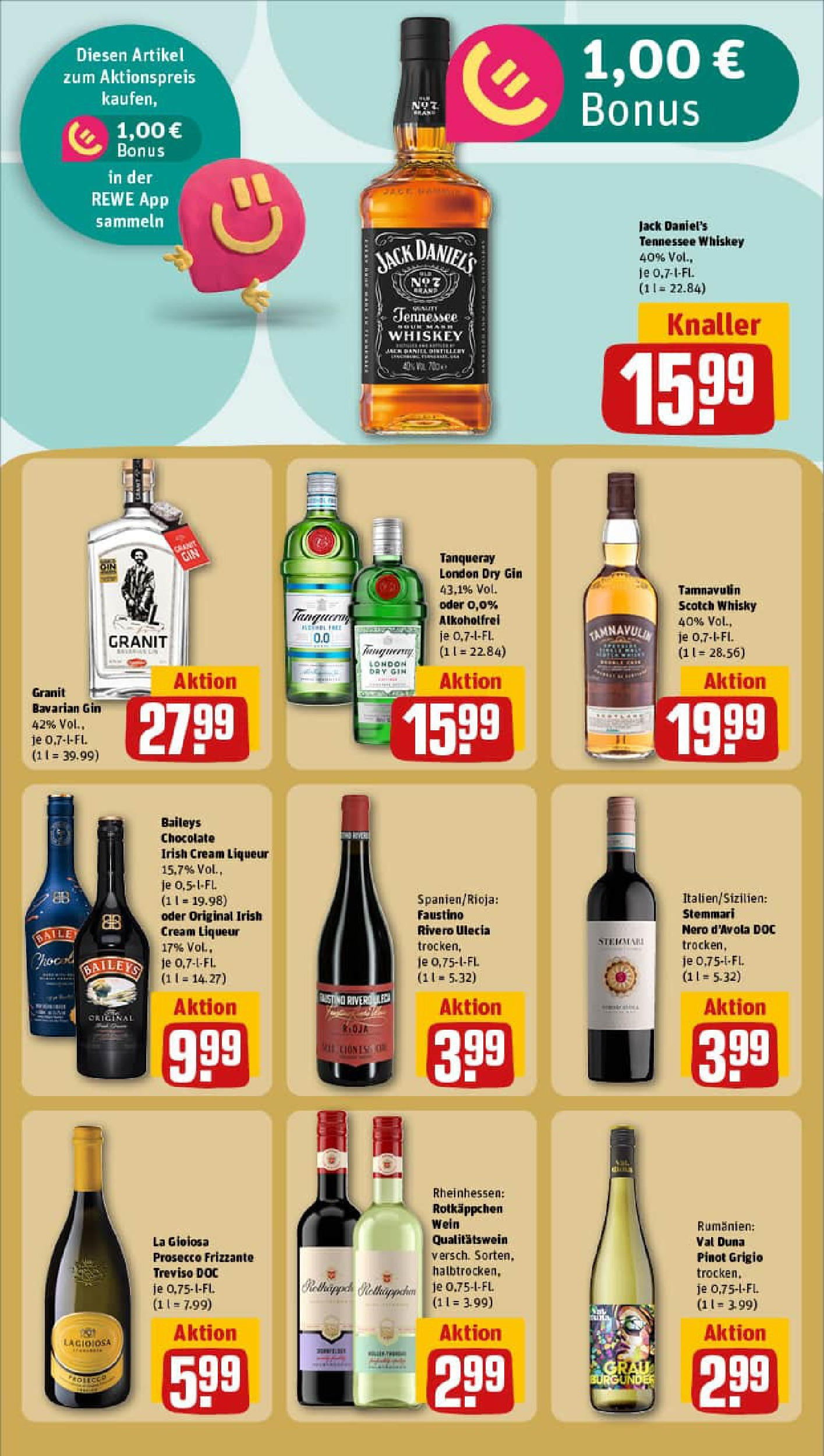 REWE Prospekt ab 21.09.2025 zum Blättern » Angebote | Seite: 17 | Produkte: Whisky, Jack Daniel's, Prosecco, Gin