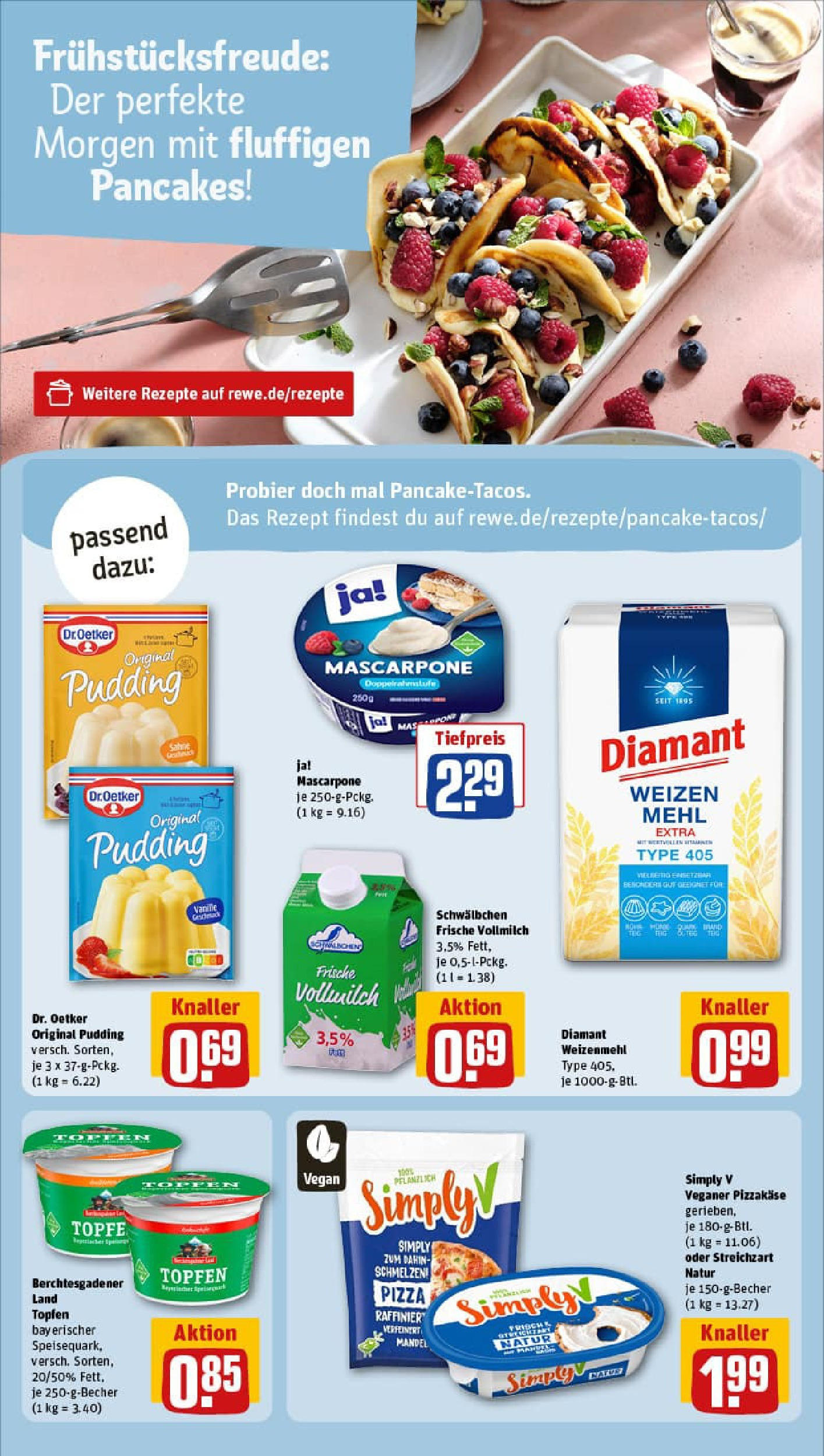 REWE Prospekt ab 21.09.2025 zum Blättern » Angebote | Seite: 18 | Produkte: Mehl, Weizenmehl, Pudding, Pizza