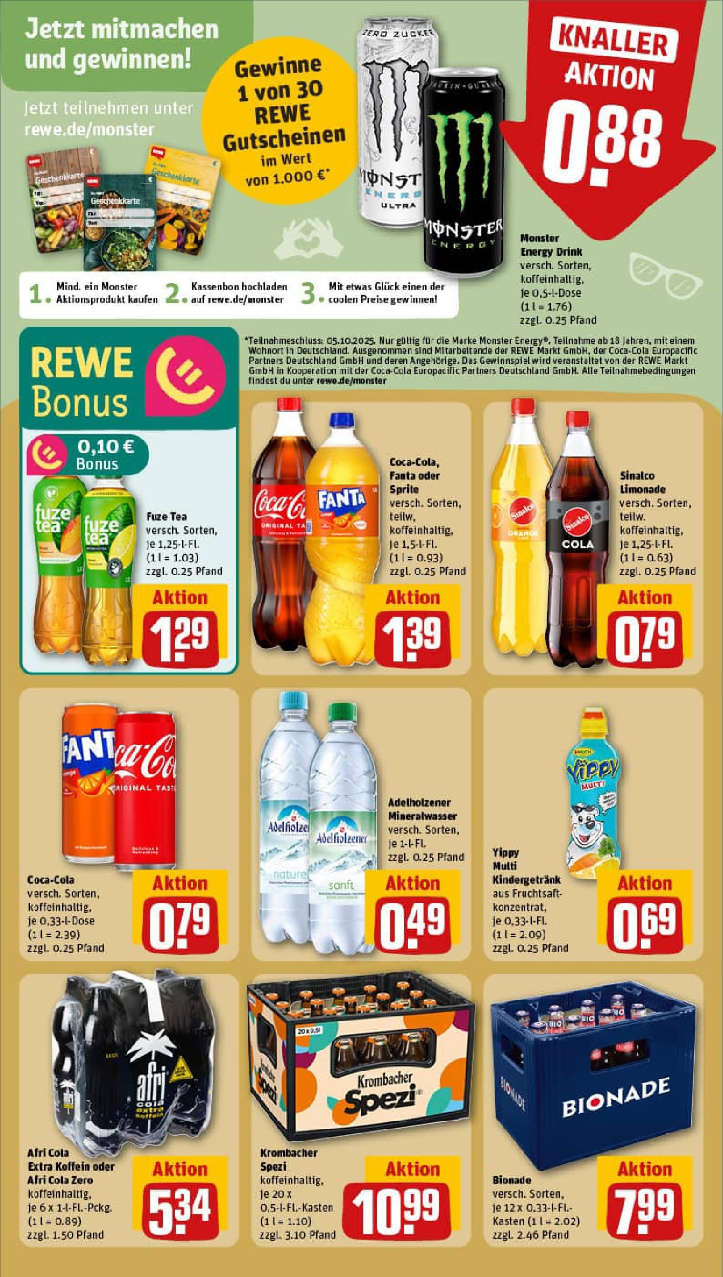 REWE Prospekt ab 21.09.2025 zum Blättern » Angebote | Seite: 26 | Produkte: Fuze tea, Adelholzener, Limonade, Monster