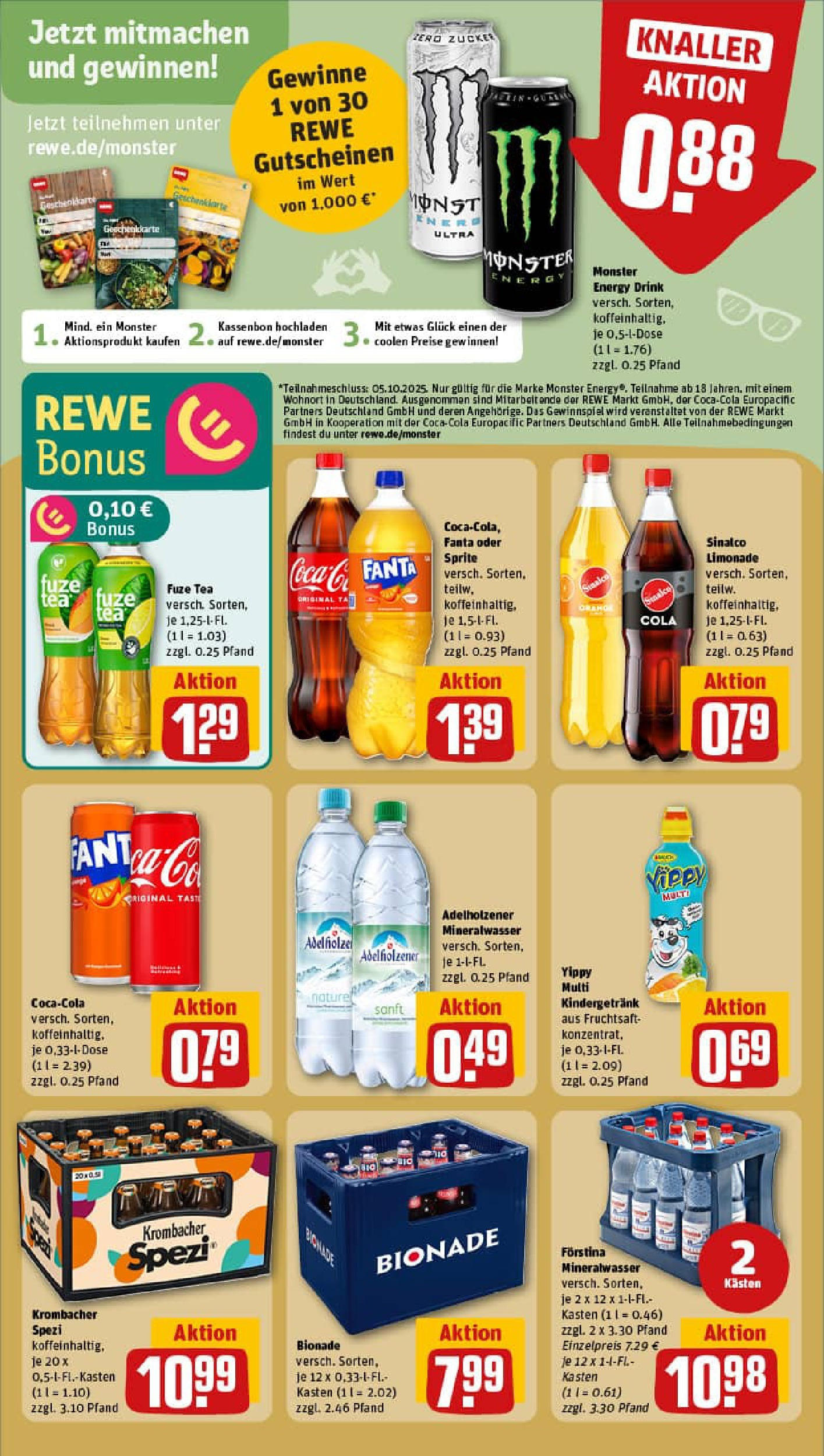 REWE Prospekt ab 21.09.2025 zum Blättern » Angebote | Seite: 18 | Produkte: Fanta, Sprite, Bionade, Zucker