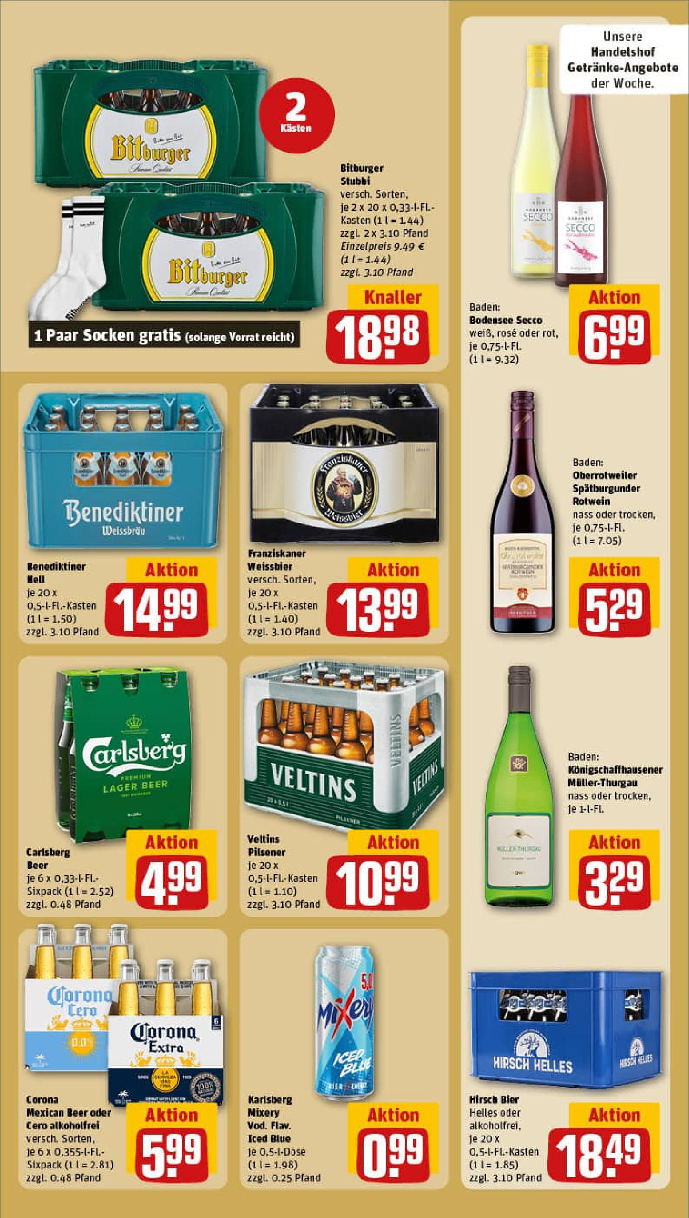 REWE Prospekt ab 21.09.2025 zum Blättern » Angebote | Seite: 19 | Produkte: Bitburger, Carlsberg, Benediktiner hell, Mixery