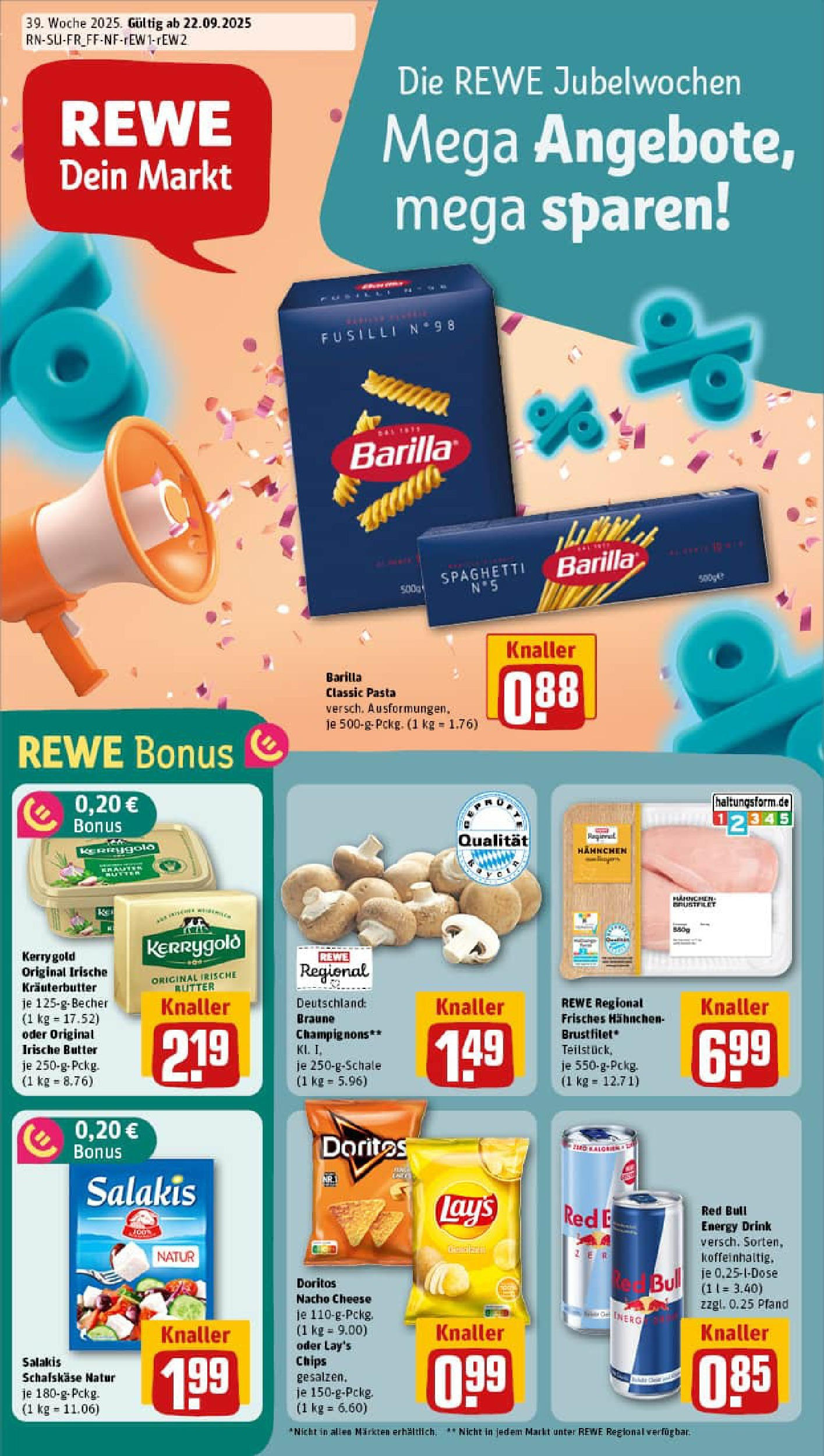 REWE Prospekt ab 21.09.2025 zum Blättern » Angebote | Seite: 1 | Produkte: Red bull, Feta, Energy, Pasta