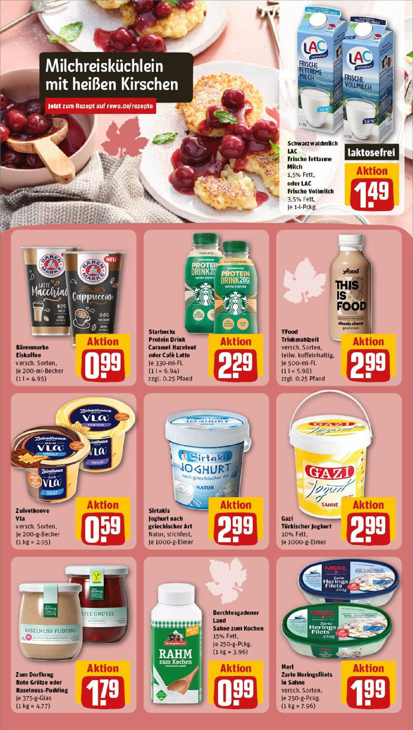 REWE Prospekt ab 21.09.2025 zum Blättern » Angebote | Seite: 13 | Produkte: Milch, Starbucks, Kirschen, YFood