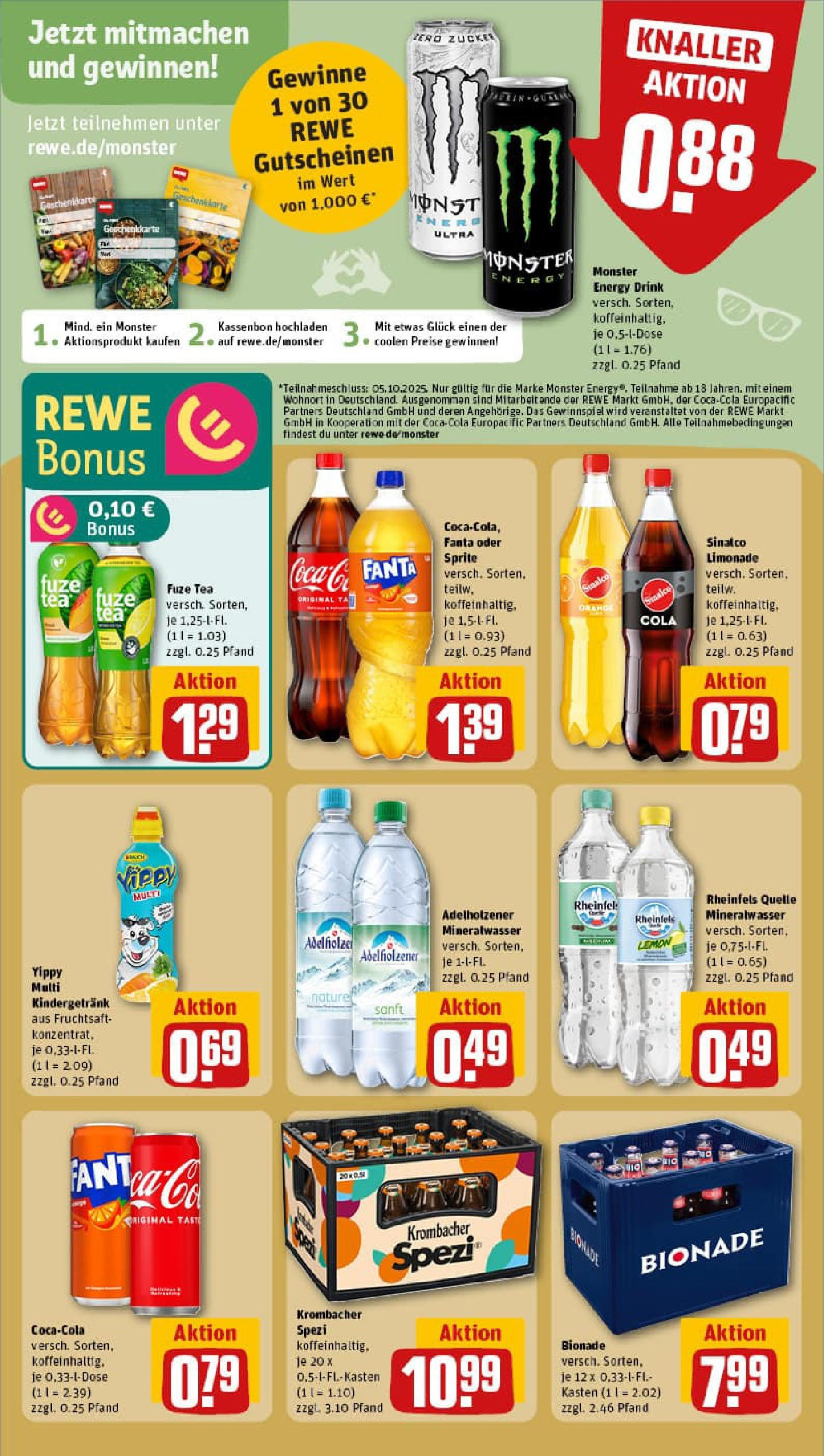REWE Prospekt ab 21.09.2025 zum Blättern » Angebote | Seite: 20 | Produkte: Sinalco, Sprite, Cola, Mineralwasser