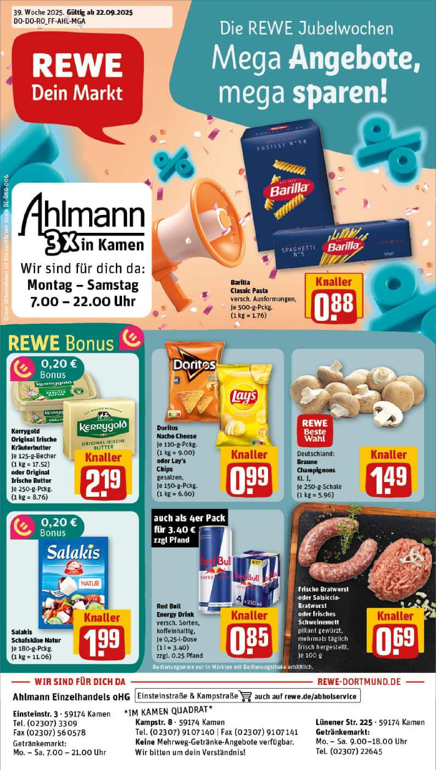 REWE Prospekt ab 21.09.2025 zum Blättern » Angebote | Seite: 1 | Produkte: Energy, Bratwurst, Salakis, Chips