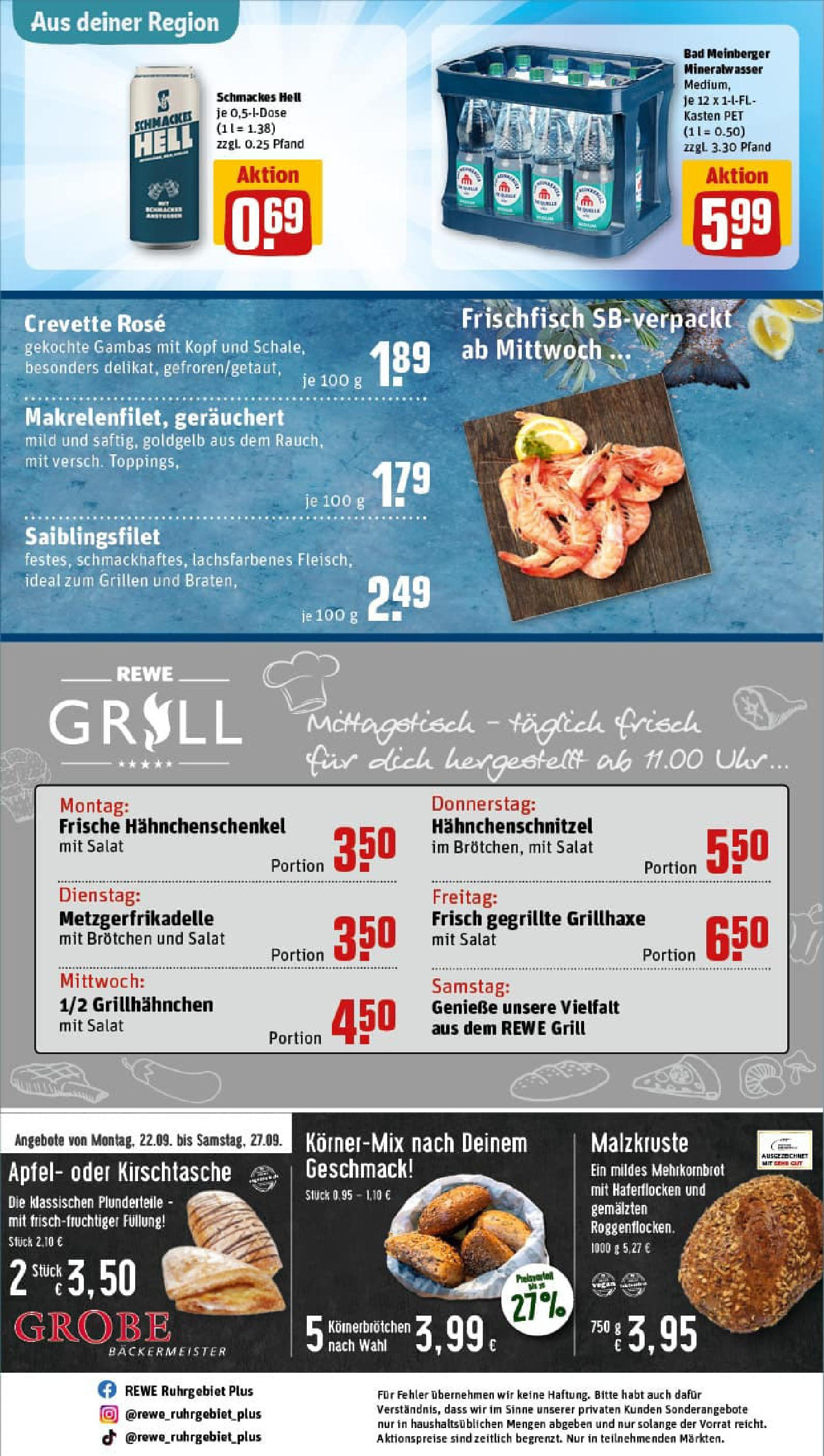 REWE Prospekt ab 21.09.2025 zum Blättern » Angebote | Seite: 30 | Produkte: Grill, Hahnchenschenkel, Salat, Uhr