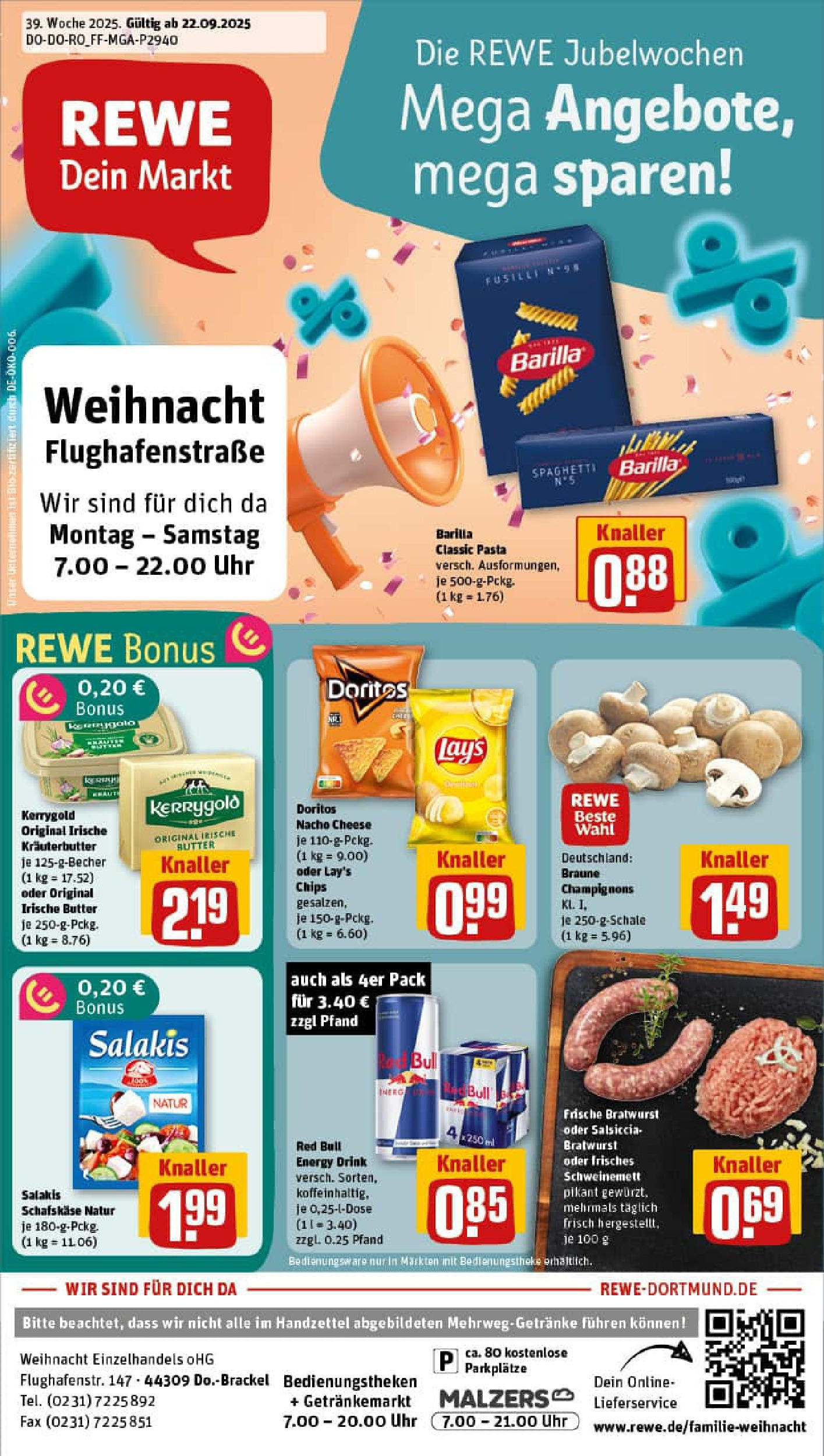 REWE Prospekt ab 21.09.2025 zum Blättern » Angebote | Seite: 1 | Produkte: Red bull, Bratwurst, Uhr, Schafskase