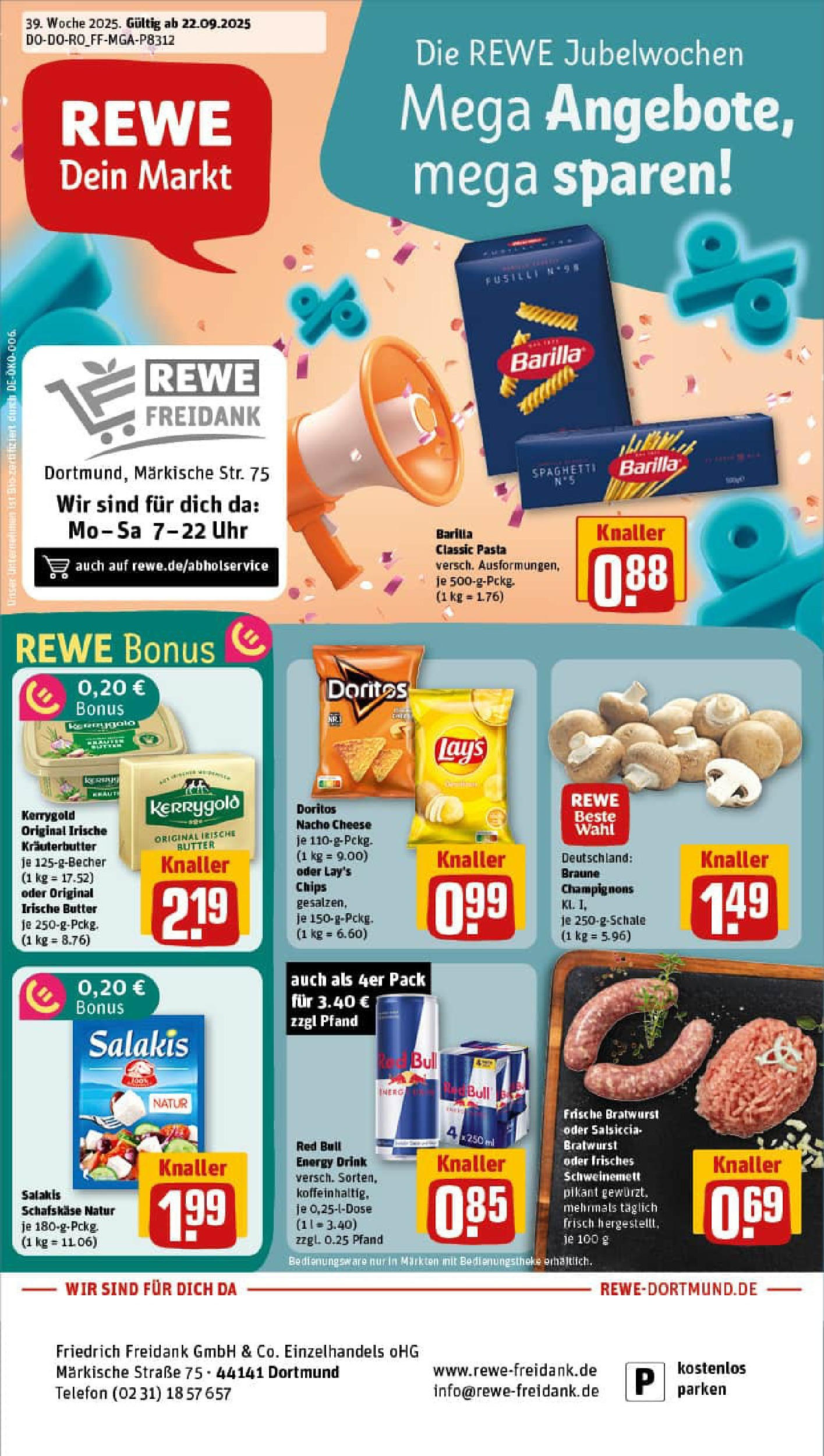 REWE Prospekt ab 21.09.2025 zum Blättern » Angebote | Seite: 1 | Produkte: Red bull, Salakis, Chips, Uhr
