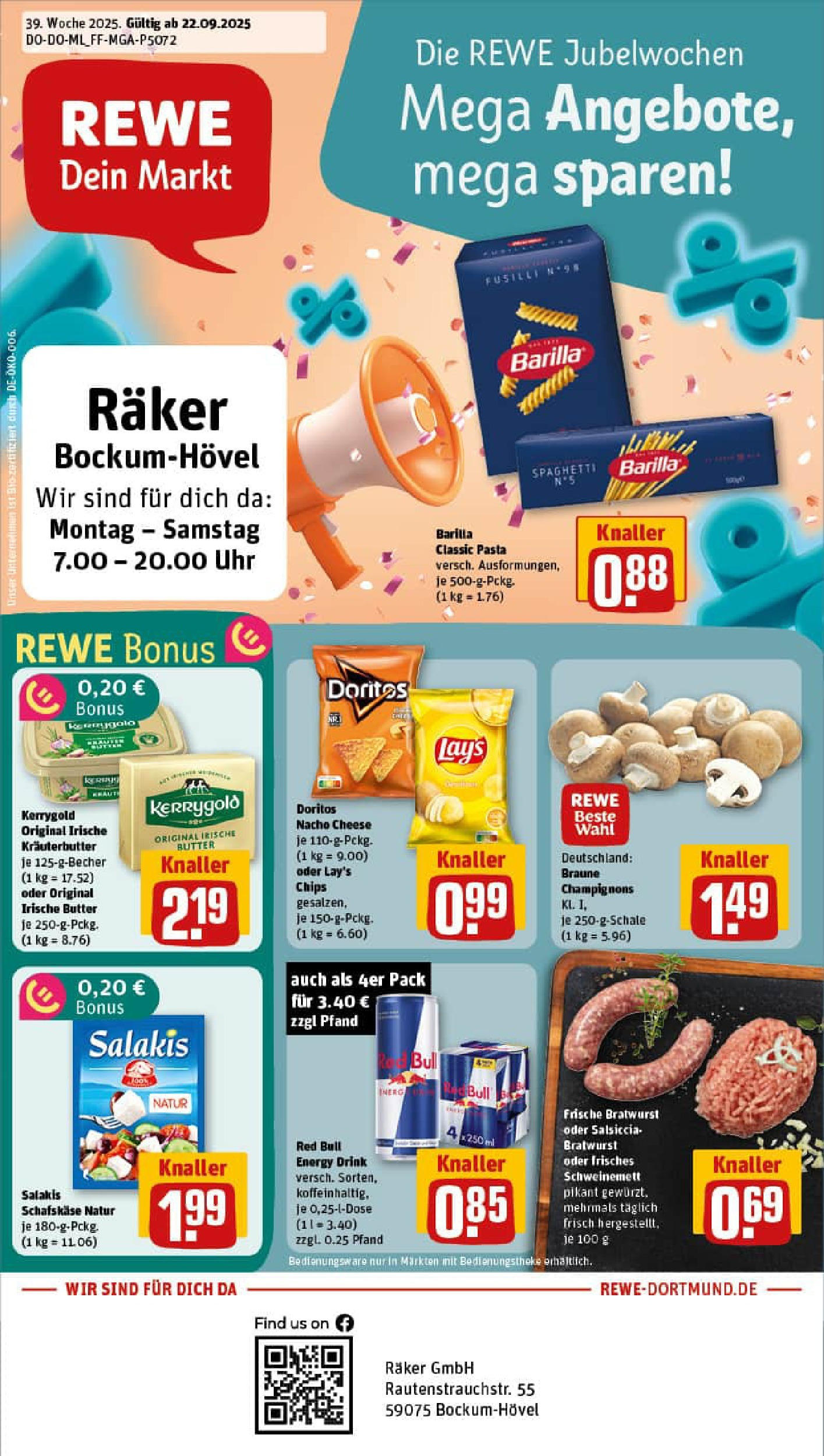 REWE Prospekt ab 21.09.2025 zum Blättern » Angebote | Seite: 1 | Produkte: Feta, Bratwurst, Salakis, Uhr