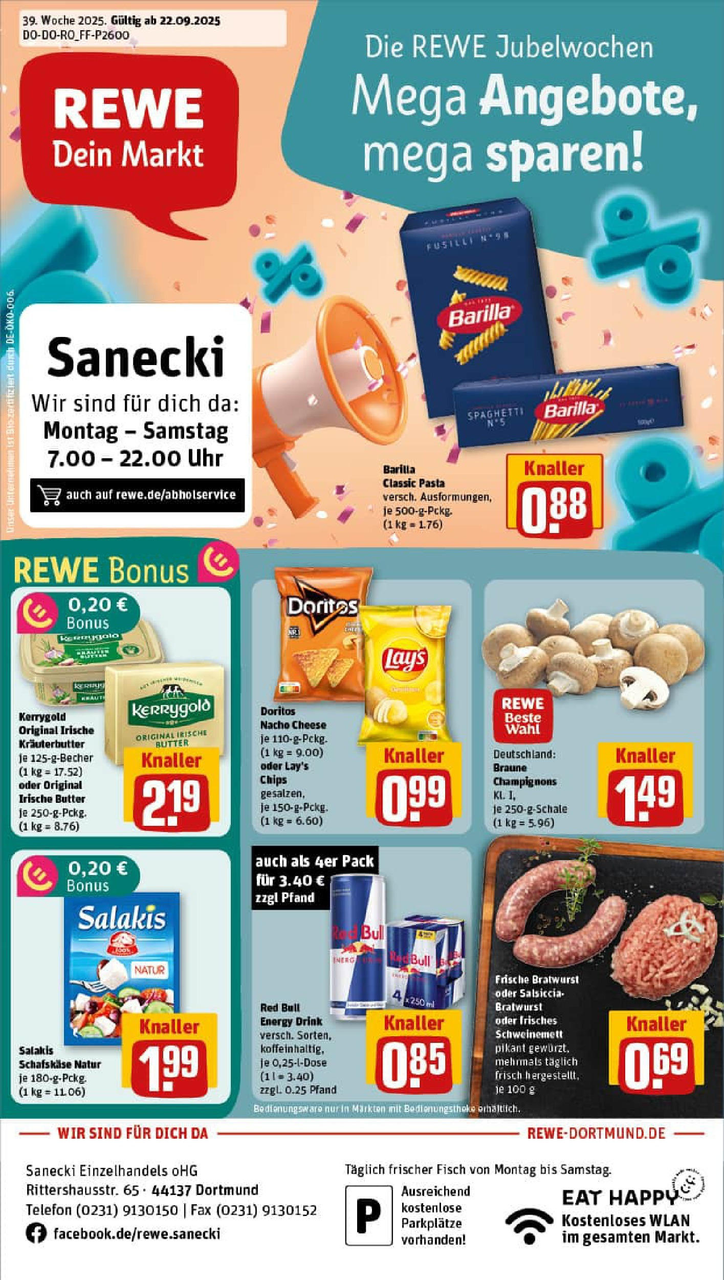 REWE Prospekt ab 21.09.2025 zum Blättern » Angebote | Seite: 1 | Produkte: Feta, Barilla, Pasta, Telefon