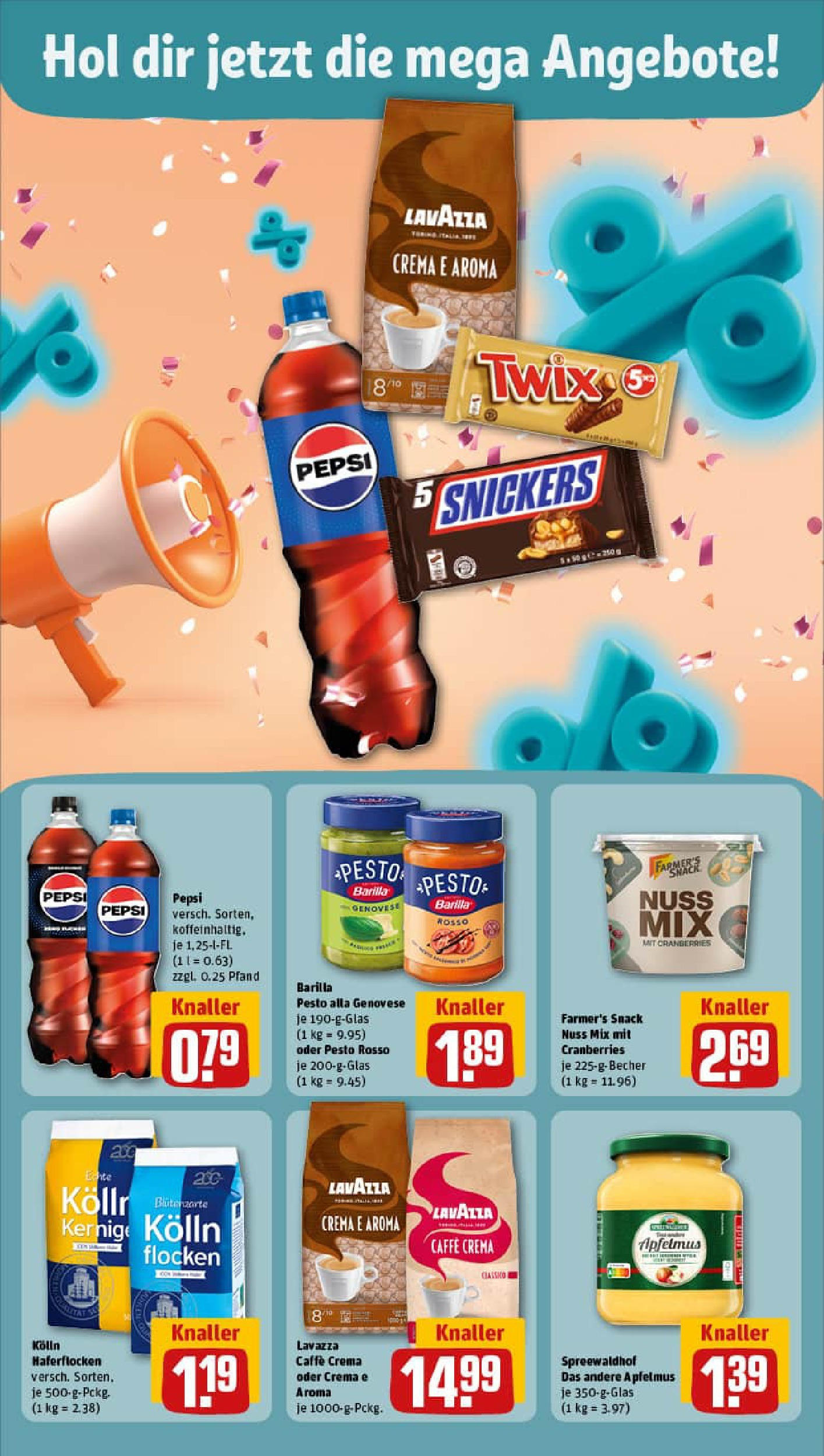 REWE Prospekt ab 21.09.2025 zum Blättern » Angebote | Seite: 6 | Produkte: Kolln, Barilla pesto, Pepsi, Flocken REWE Prospekt ab 21.09.2025 zum Blättern » Angebote | Seite: 6 | Produkte: Kolln, Barilla pesto, Pepsi, Flocken