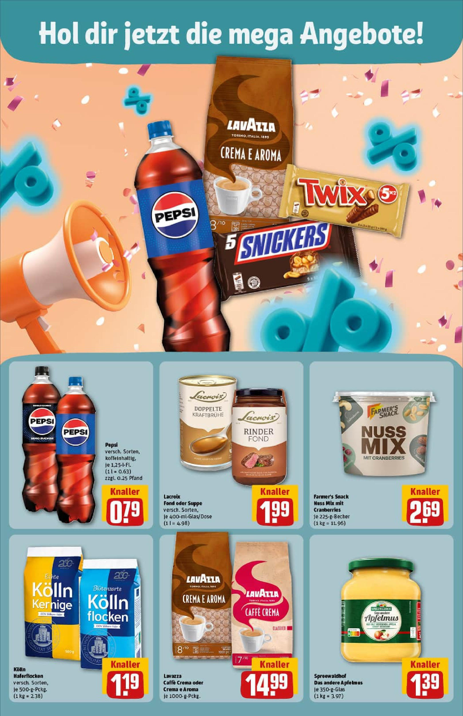 REWE Prospekt ab 21.09.2025 zum Blättern » Angebote | Seite: 6 | Produkte: Lavazza, Snickers, Apple, Flocken REWE Prospekt ab 21.09.2025 zum Blättern » Angebote | Seite: 6 | Produkte: Lavazza, Snickers, Apple, Flocken