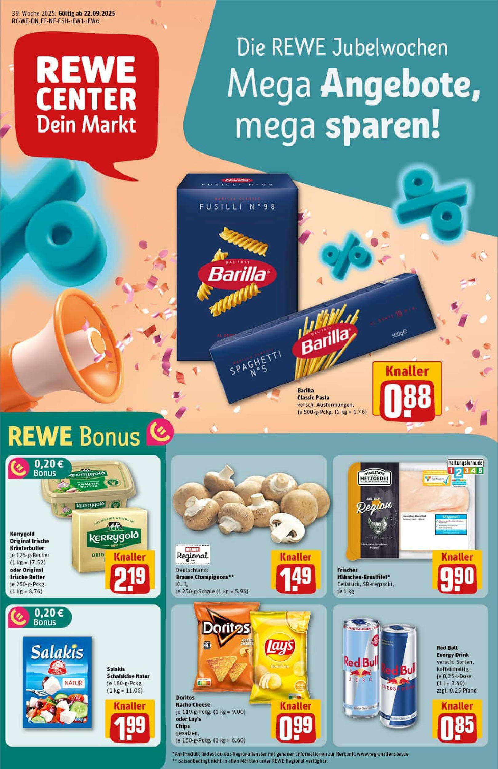 REWE Prospekt ab 21.09.2025 zum Blättern » Angebote | Seite: 1 | Produkte: Feta, Energy, Salakis, Pasta