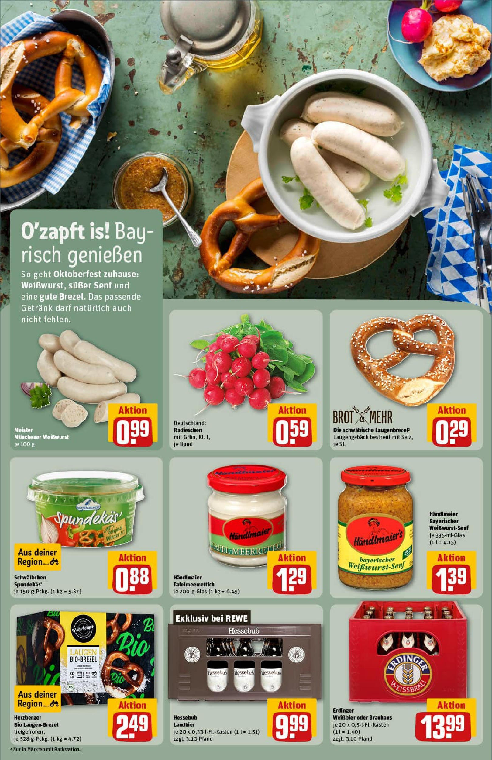 REWE Prospekt ab 21.09.2025 zum Blättern » Angebote | Seite: 18 | Produkte: Erdinger, Weißbier, Weißwurst, Brot