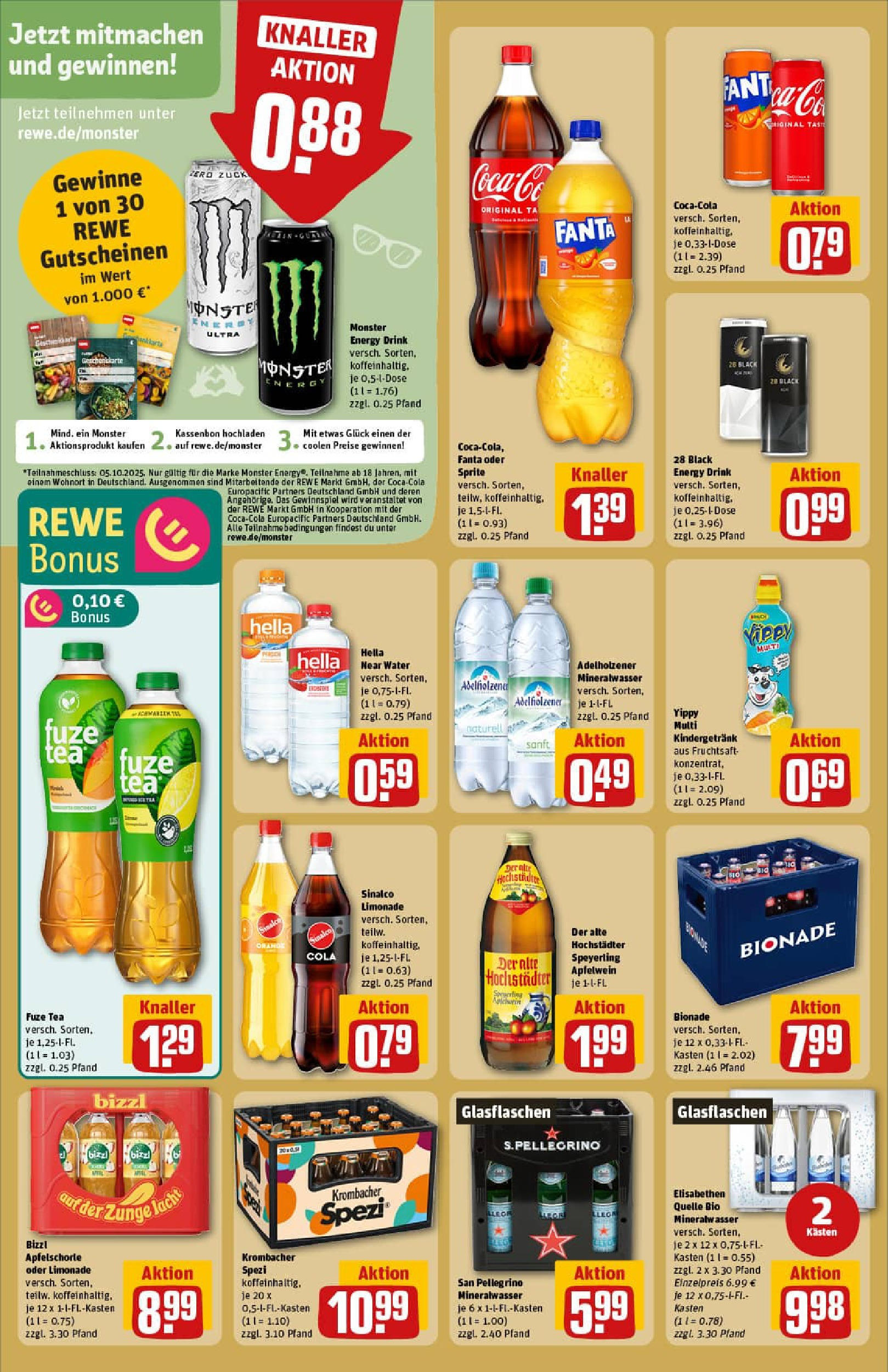 REWE Prospekt ab 21.09.2025 zum Blättern » Angebote | Seite: 24 | Produkte: Fuze tea, Limonade, Mineralwasser, Monster