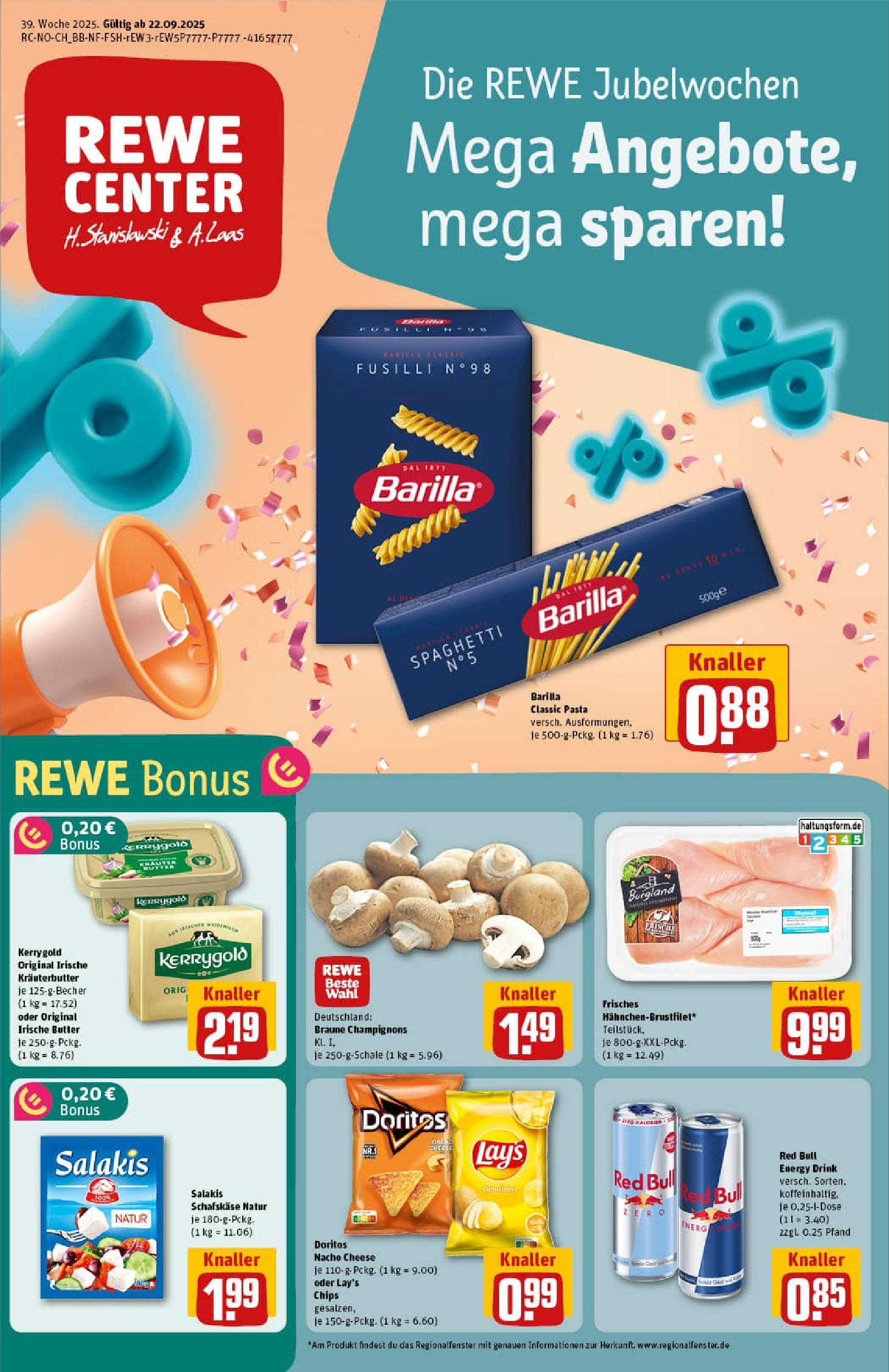 REWE Prospekt ab 21.09.2025 zum Blättern » Angebote | Seite: 1 | Produkte: Red bull, Kräuterbutter, Champignons, Schafskase REWE Prospekt ab 21.09.2025 zum Blättern » Angebote | Seite: 1 | Produkte: Red bull, Kräuterbutter, Champignons, Schafskase