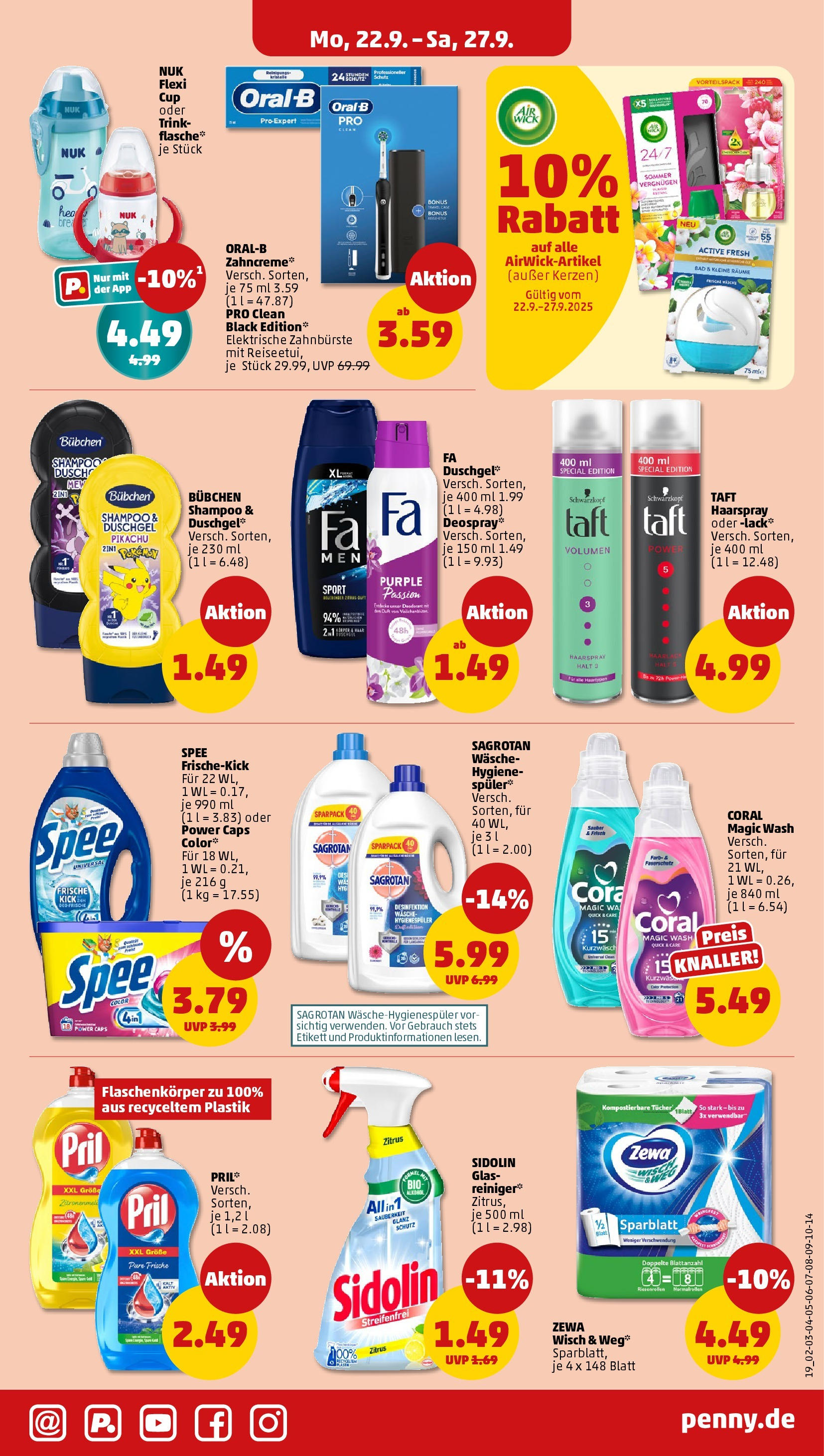 Penny Prospekt ab 21.09.2025 » Angebote Online | Seite: 19 | Produkte: Coral, Haarspray, Zahnbürste, Deospray Penny Prospekt ab 21.09.2025 » Angebote Online | Seite: 19 | Produkte: Coral, Haarspray, Zahnbürste, Deospray
