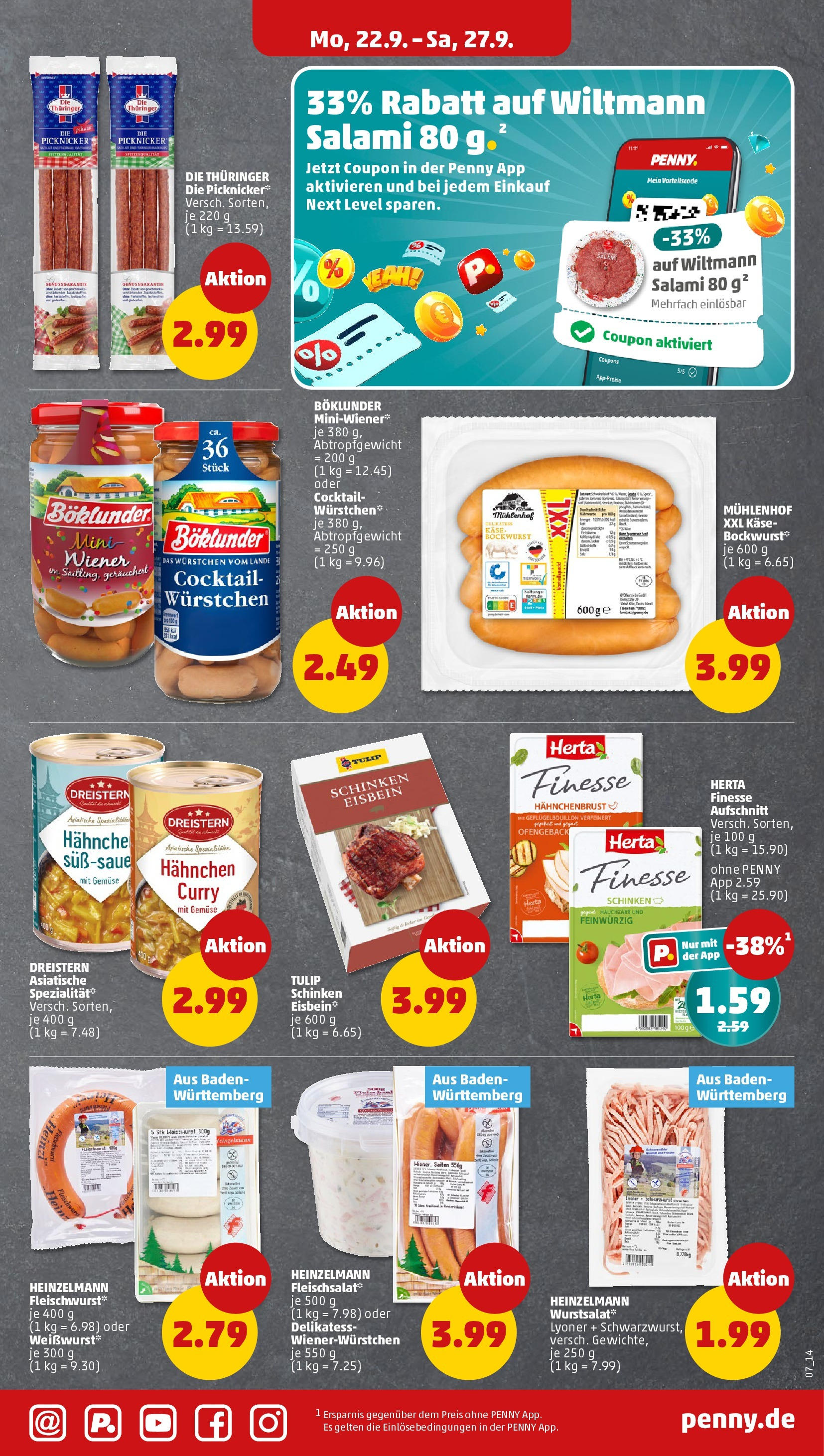 Penny Prospekt ab 21.09.2025 » Angebote Online | Seite: 7 | Produkte: Käse, Weißwurst, Gemüse, Schinken