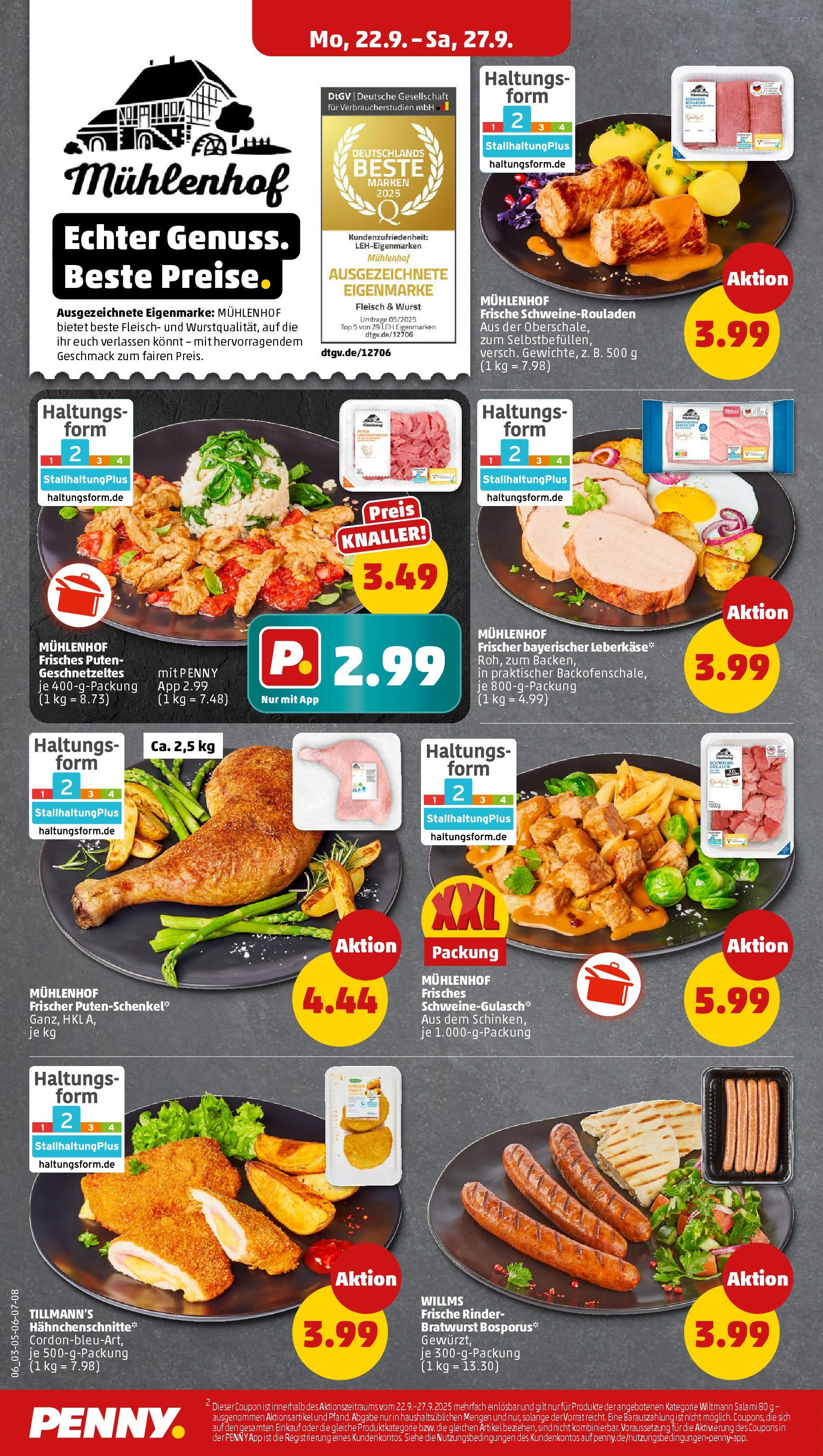 Penny Prospekt ab 21.09.2025 » Angebote Online | Seite: 6 | Produkte: Schweinegulasch, Bratwurst, Gulasch, Salami Penny Prospekt ab 21.09.2025 » Angebote Online | Seite: 6 | Produkte: Schweinegulasch, Bratwurst, Gulasch, Salami