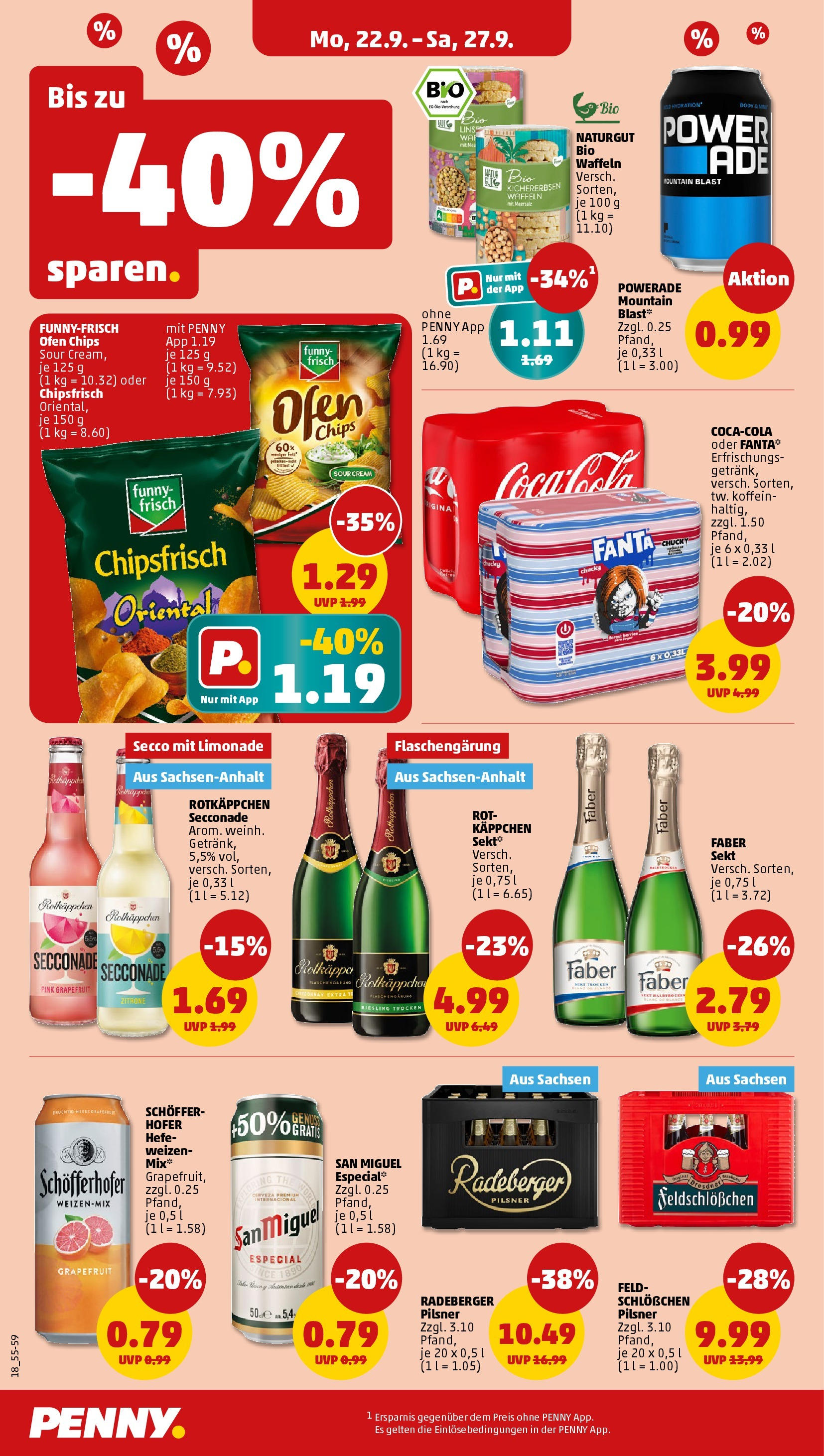 Penny Prospekt ab 21.09.2025 » Angebote Online | Seite: 18 | Produkte: Rotkappchen sekt, Fanta, Waffeln, Chips Penny Prospekt ab 21.09.2025 » Angebote Online | Seite: 18 | Produkte: Rotkappchen sekt, Fanta, Waffeln, Chips
