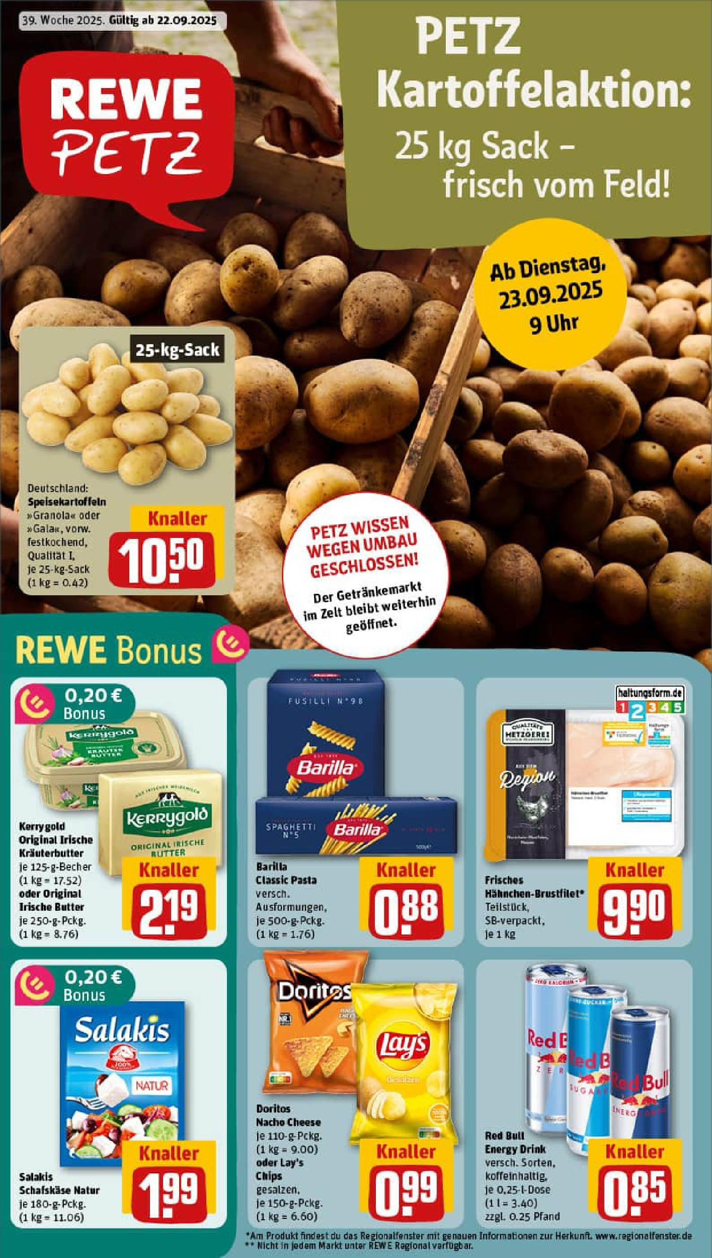 REWE Prospekt ab 21.09.2025 zum Blättern » Angebote | Seite: 1 | Produkte: Butter, Barilla, Kräuterbutter, Schafskase