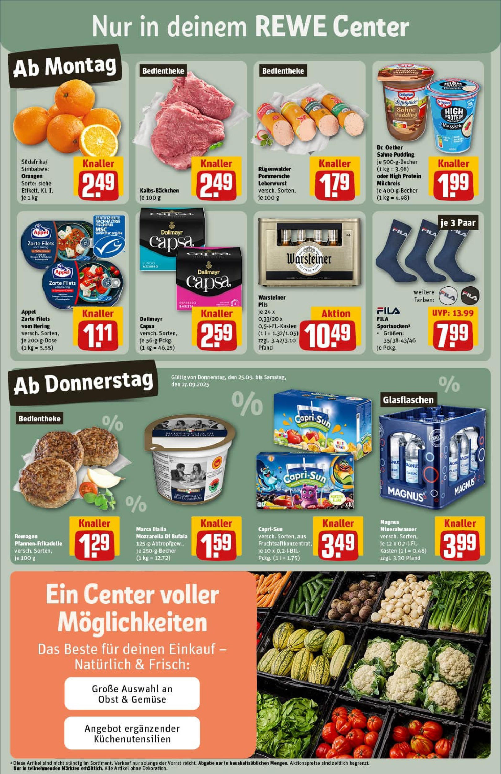REWE Prospekt ab 21.09.2025 zum Blättern » Angebote | Seite: 3 | Produkte: Mozzarella, Pudding, Gemüse, Obst