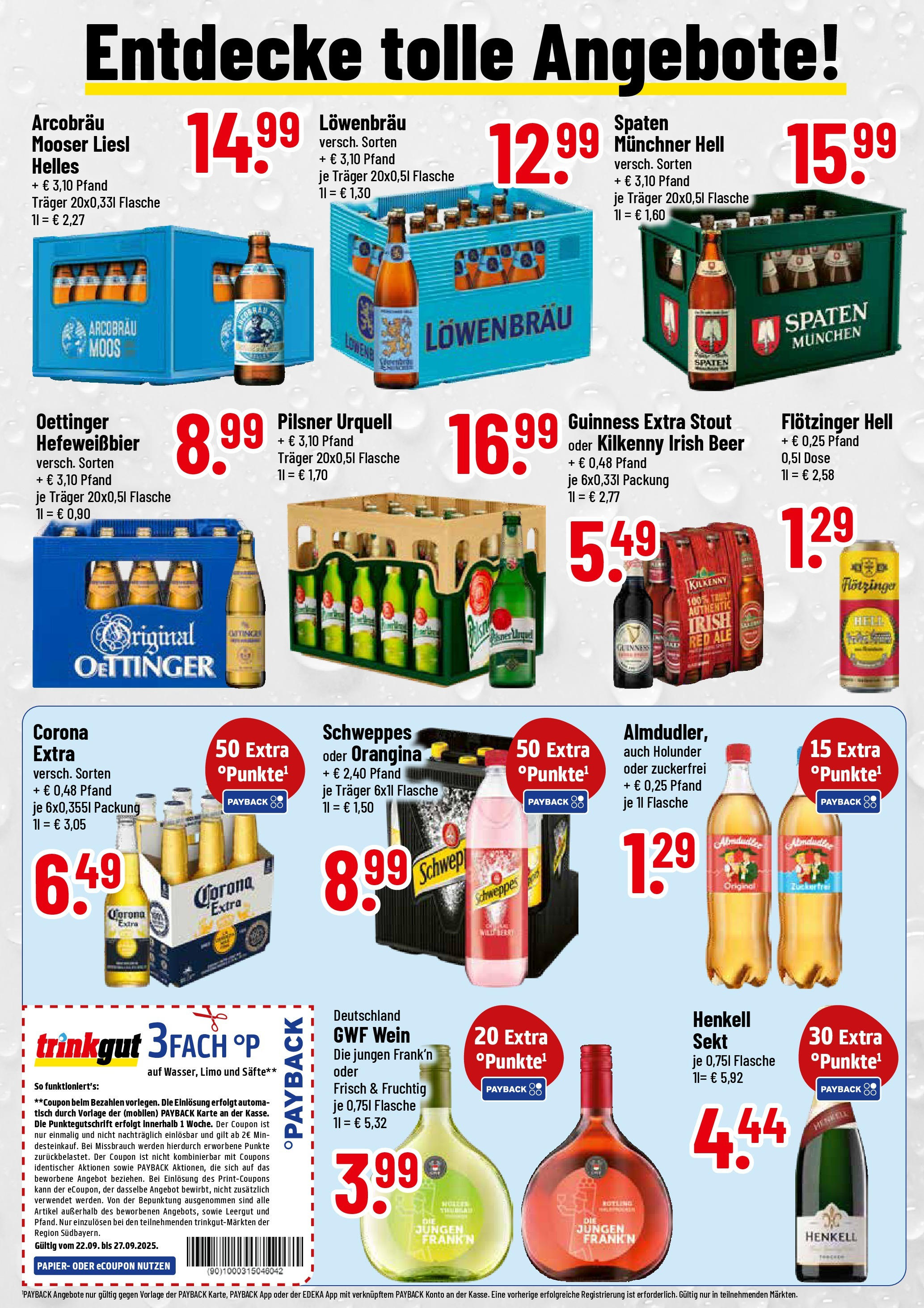 Trinkgut - trinkgut: Wochenangebote (ab 21.09.2025) » Angebote online | Seite: 2 | Produkte: Tisch, Sekt, Schweppes, Pilsner urquell