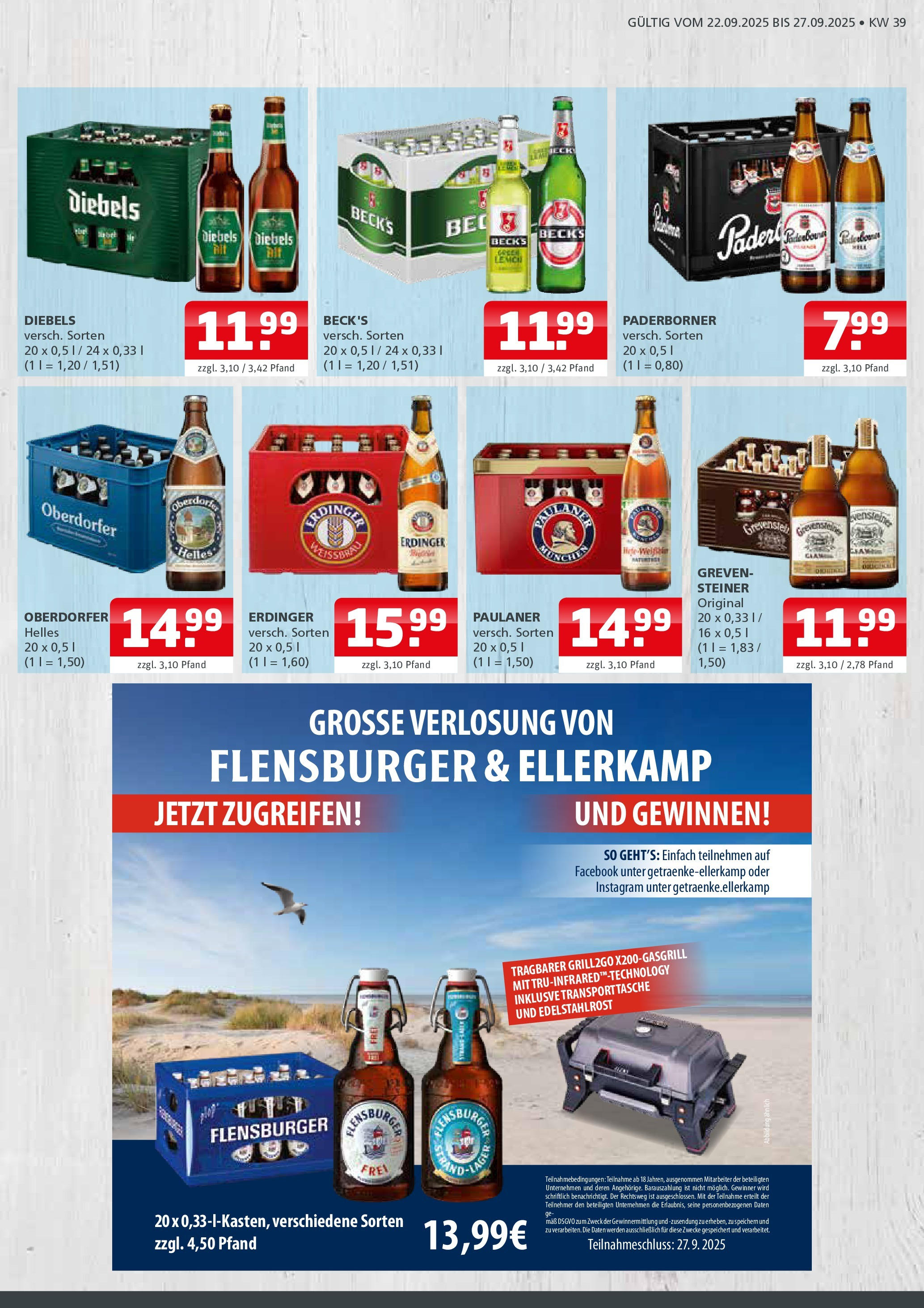 Entdecke - Getränke Ellerkamp: Getränkeangebote (ab 21.09.2025) zum Blättern | Seite: 3 | Produkte: Erdinger, Flensburger, Diebels, Paulaner